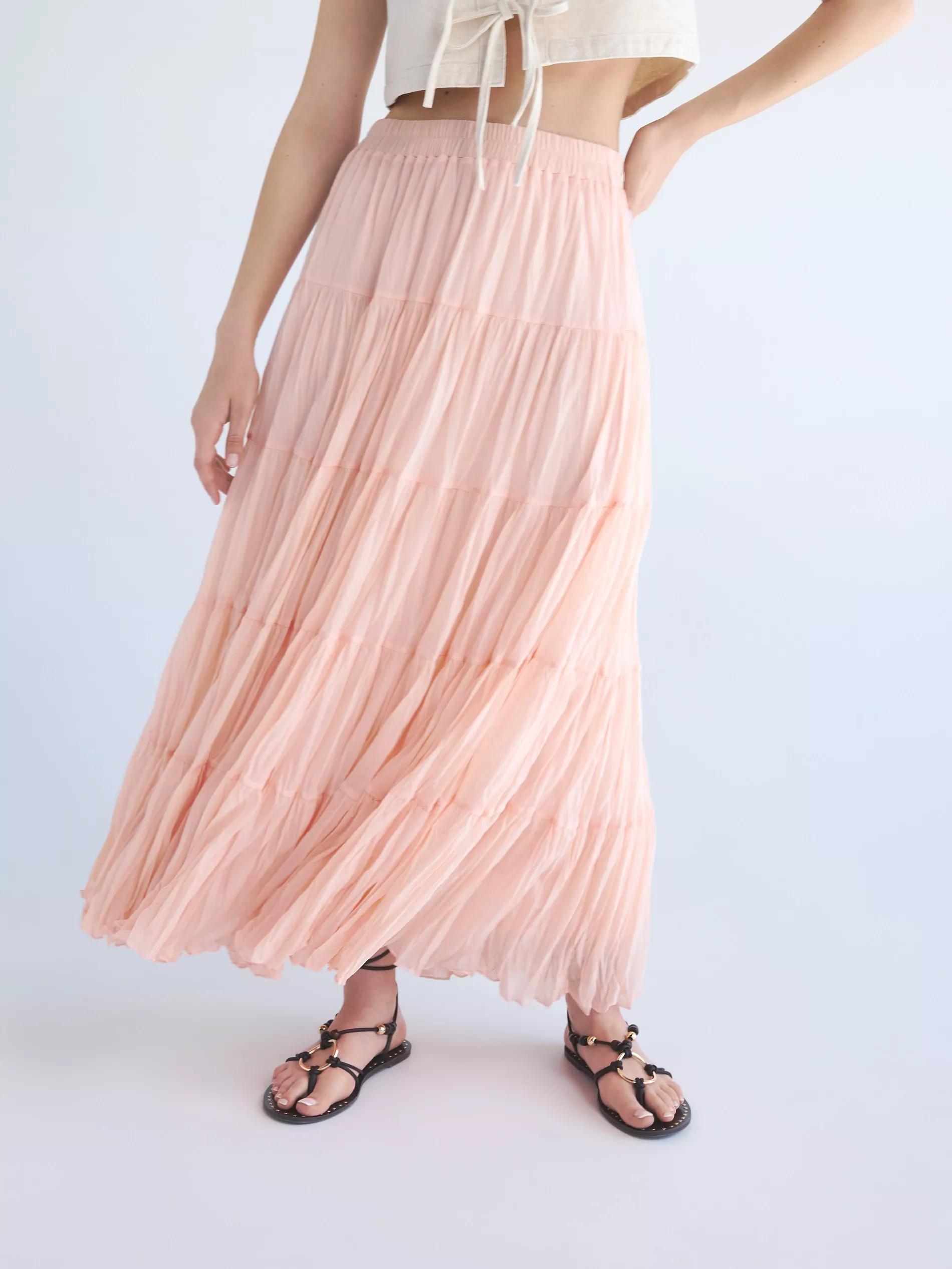 Pink Crinkled Midi Skirt, , large image number 0