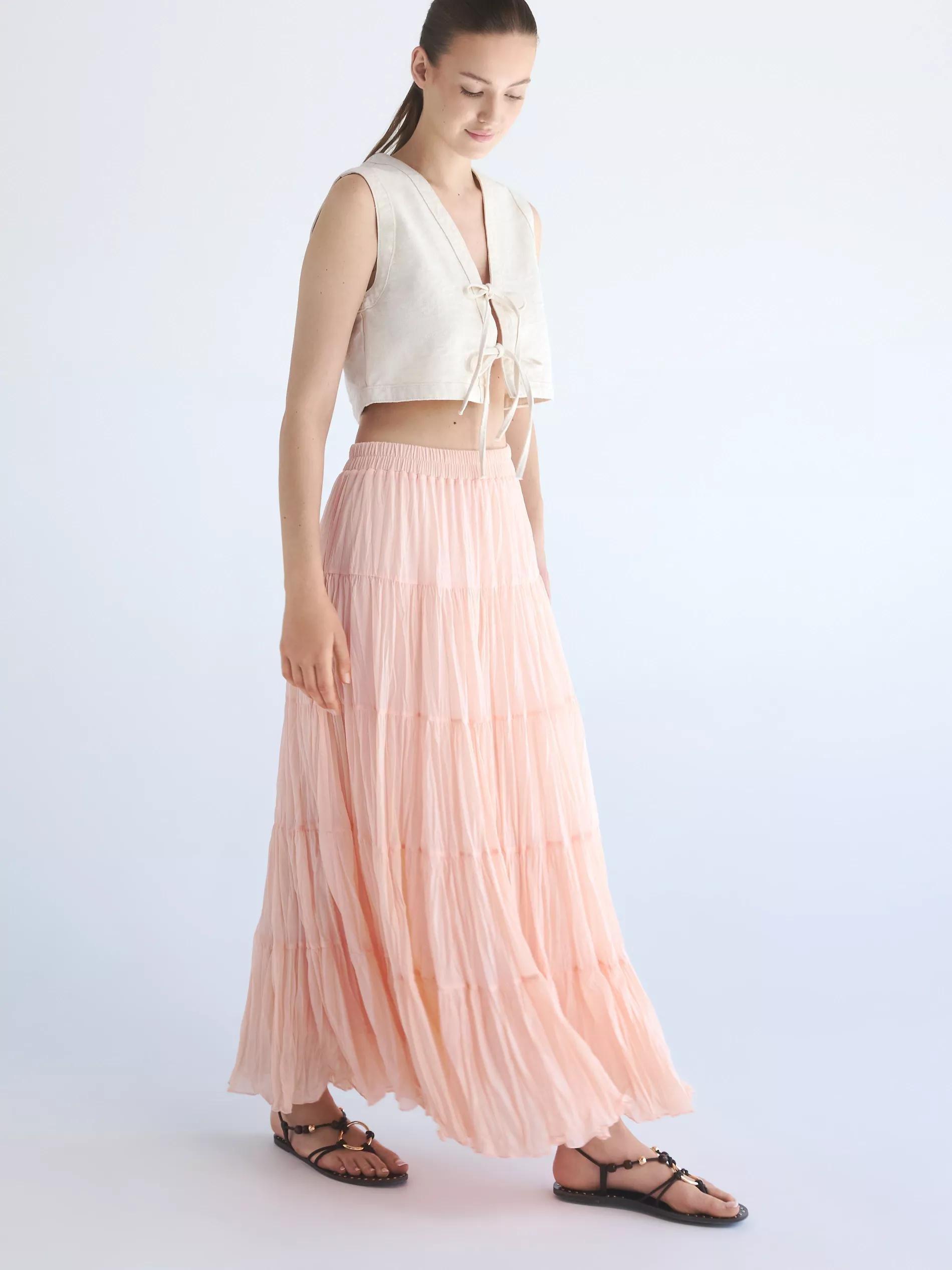 Pink Crinkled Midi Skirt, , large image number 1