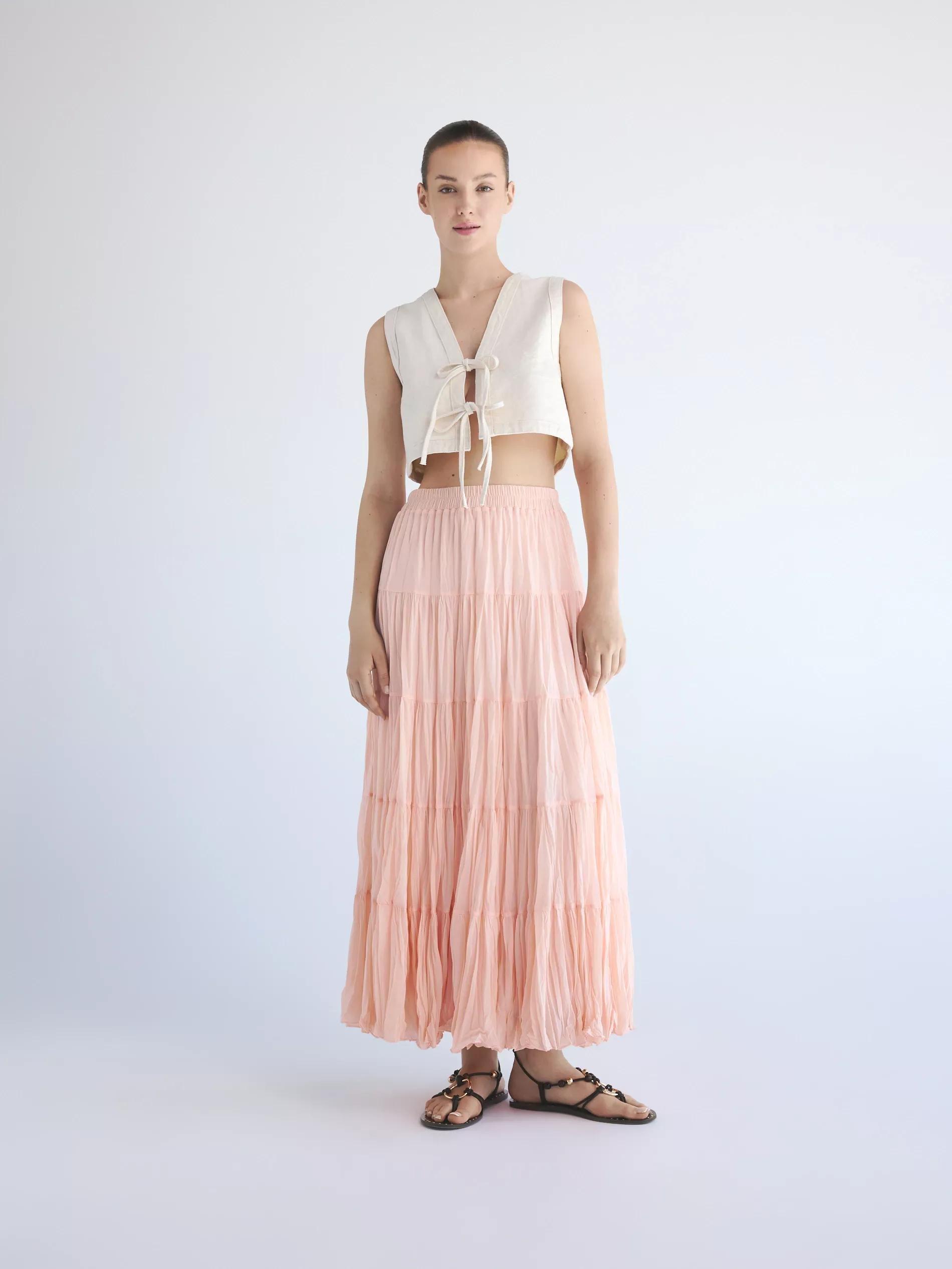 Pink Crinkled Midi Skirt, , large image number 2