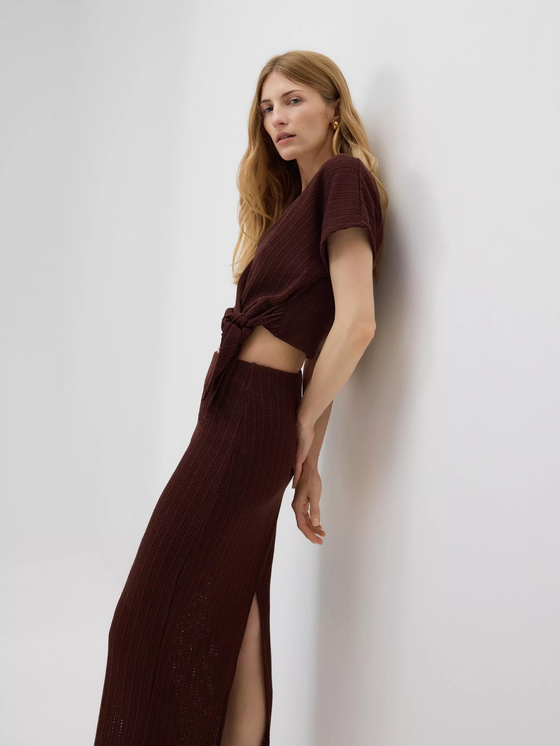 Brown Jersey Maxi Skirt, , large image number 1