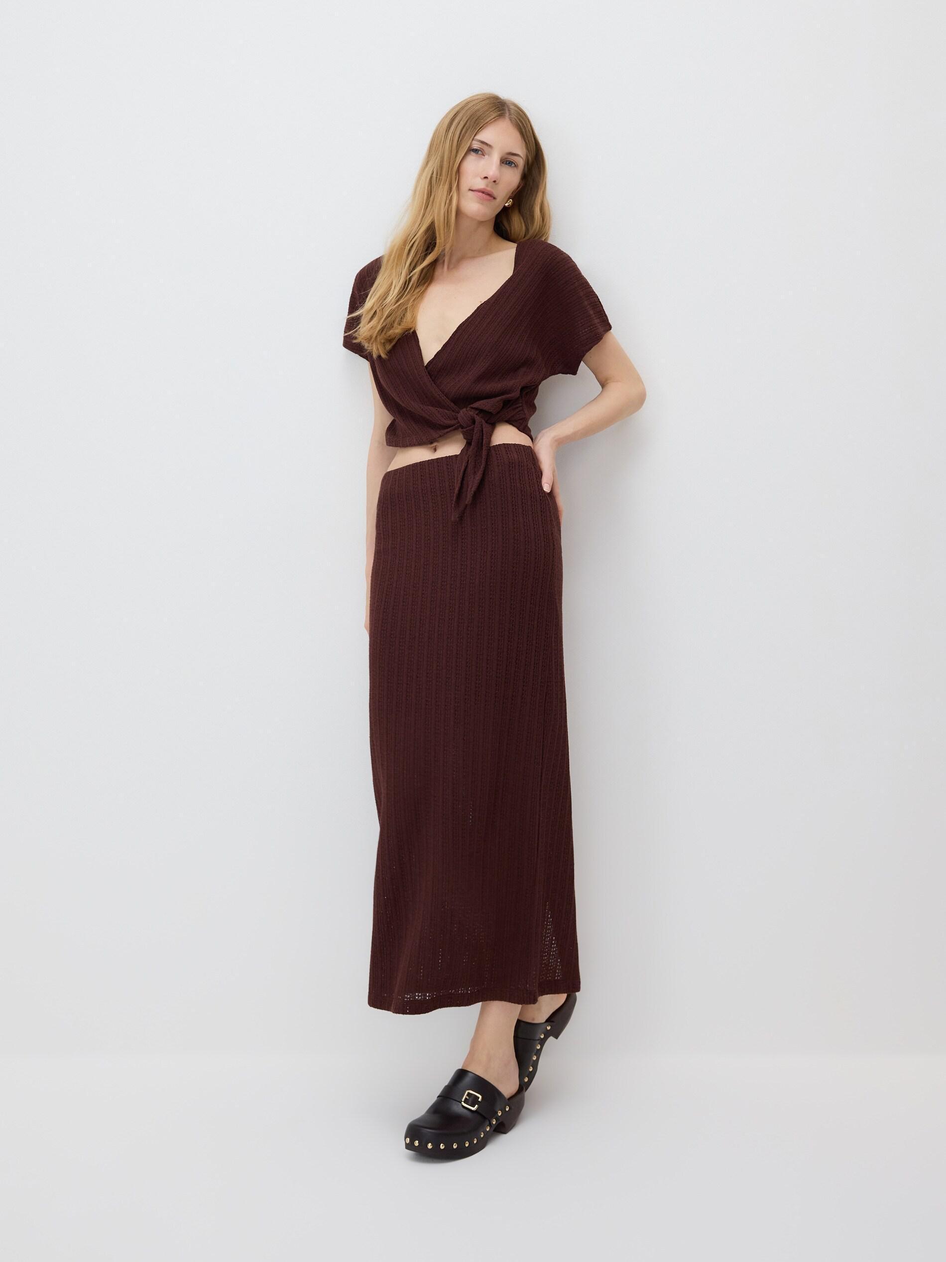 Brown Jersey Maxi Skirt, Brown, large image number 3