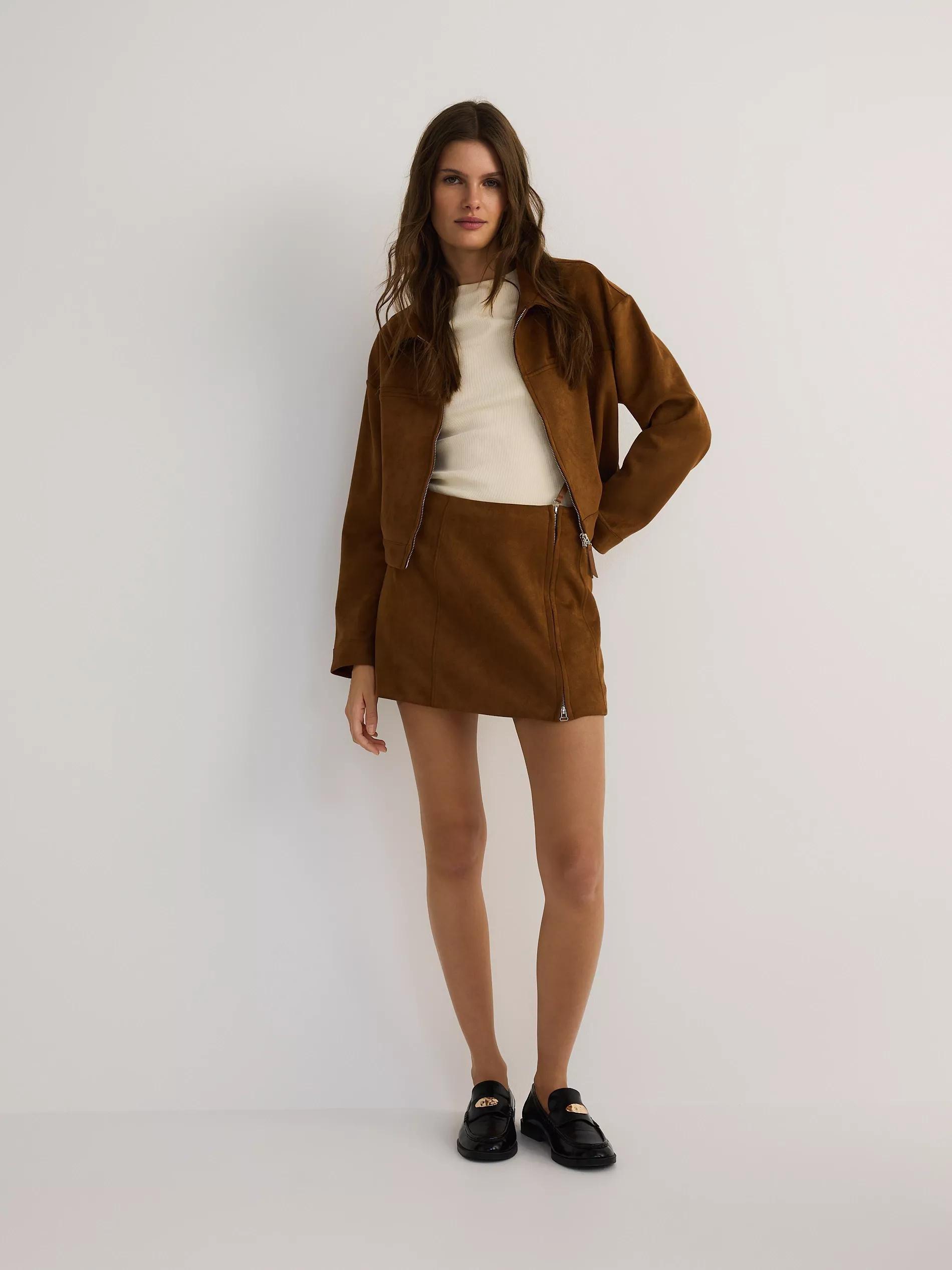 BEIGE Faux suede mini skirt, , large image number 1