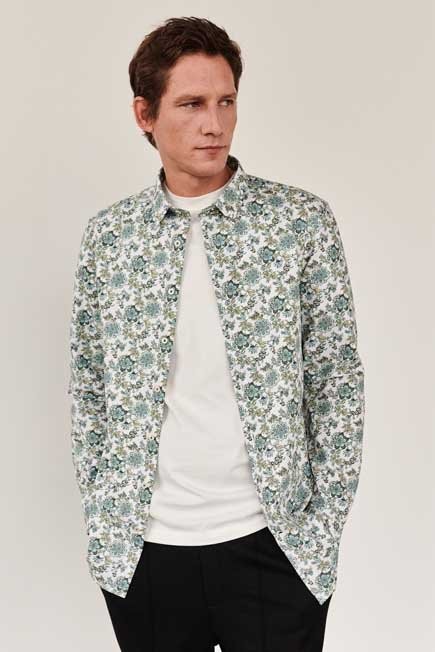 Reserved - Teal Green Shirt With A Floral Print, Men
