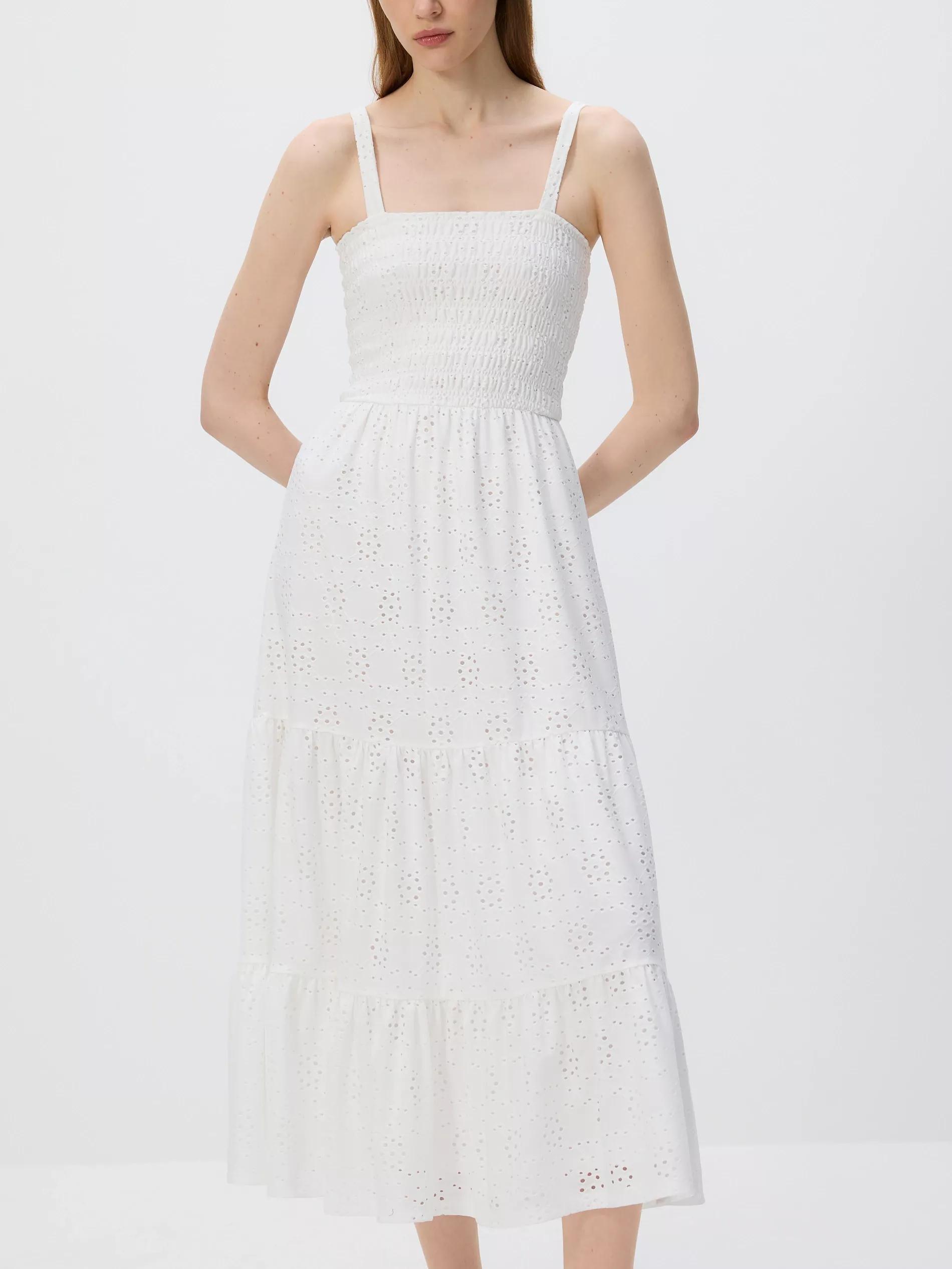 White Openwork Midi Dress, , large image number 0