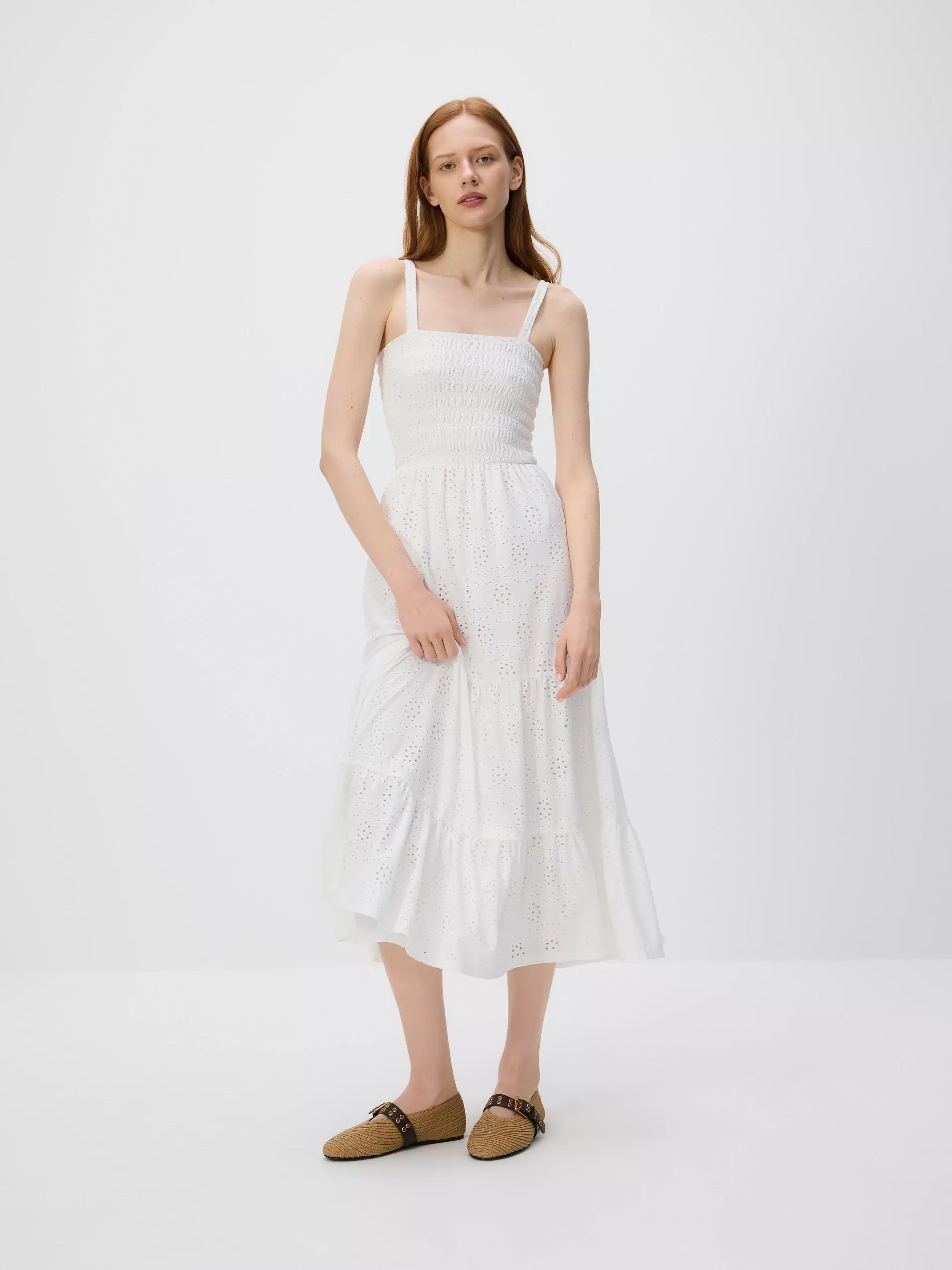 White Openwork Midi Dress, , large image number 1