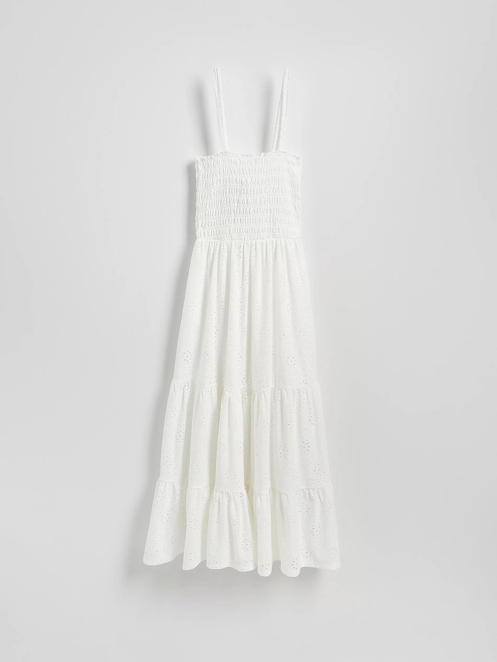 White Openwork Midi Dress, , large image number 4