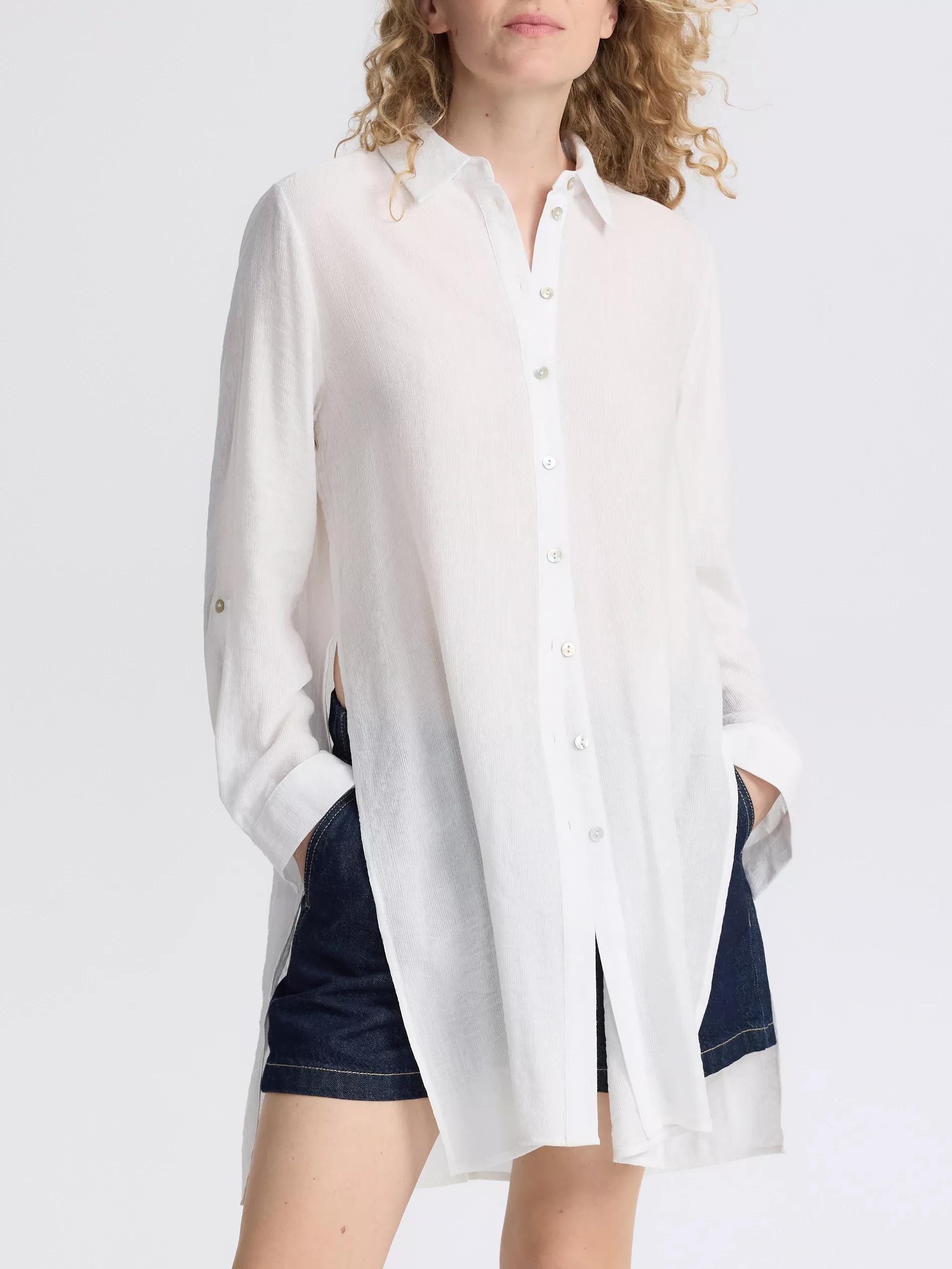 Cream Longline Viscose Shirt, , medium