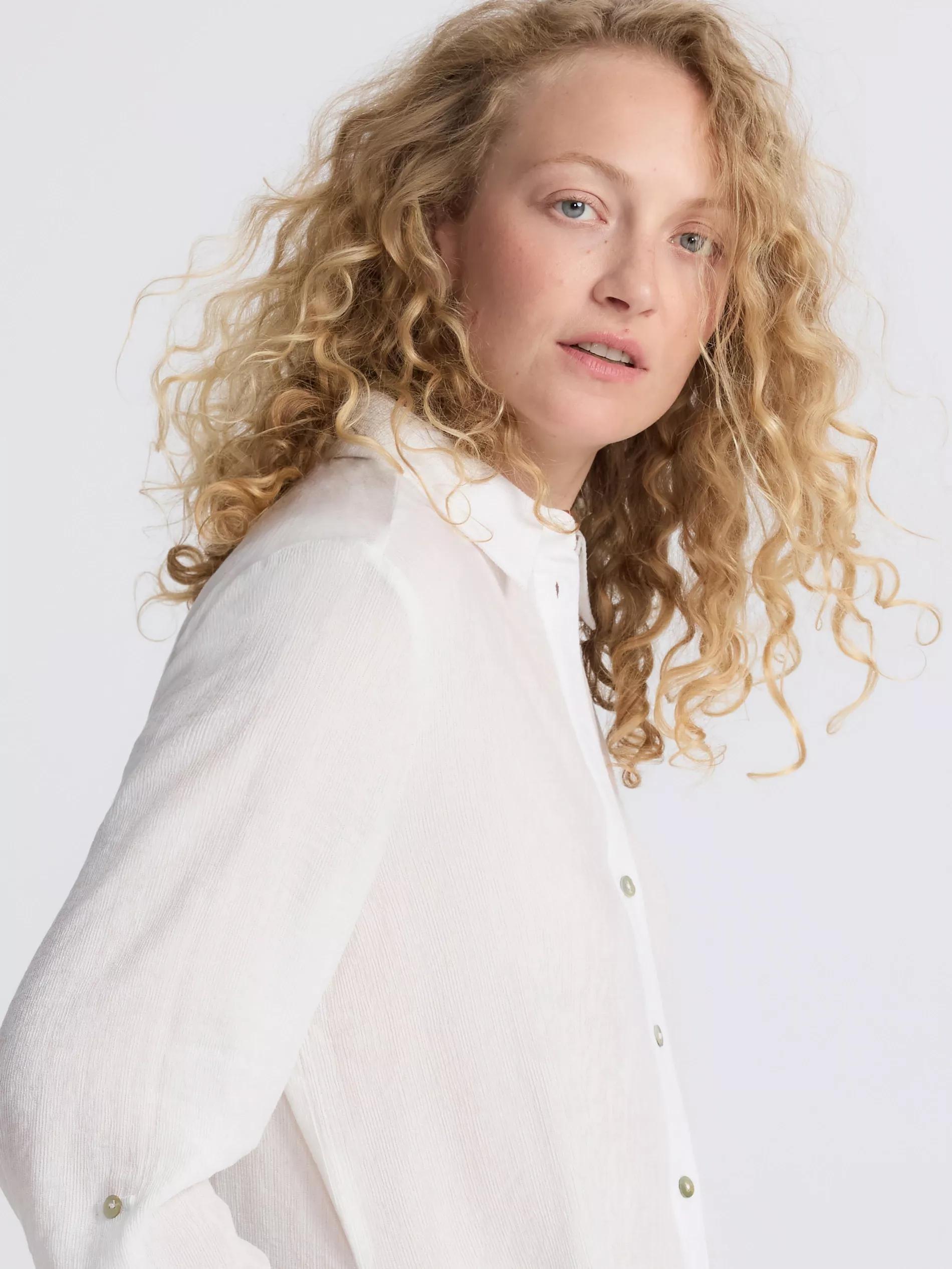 Cream Longline Viscose Shirt, Ivory, large image number 3