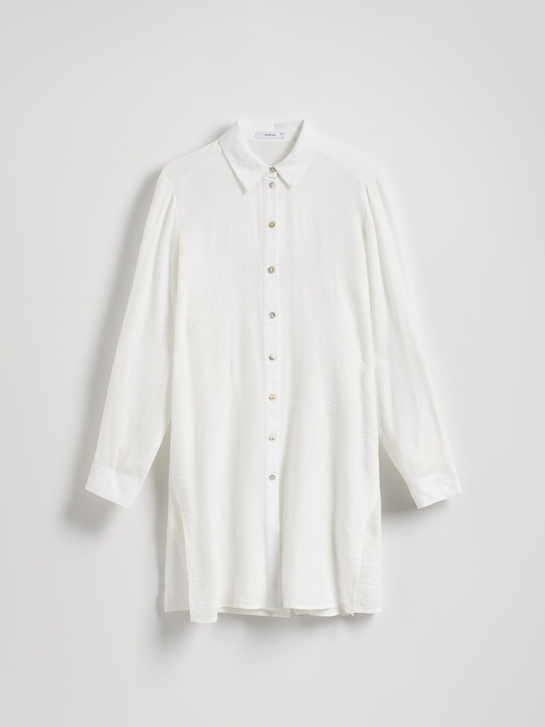 Cream Longline Viscose Shirt, Ivory, large image number 4