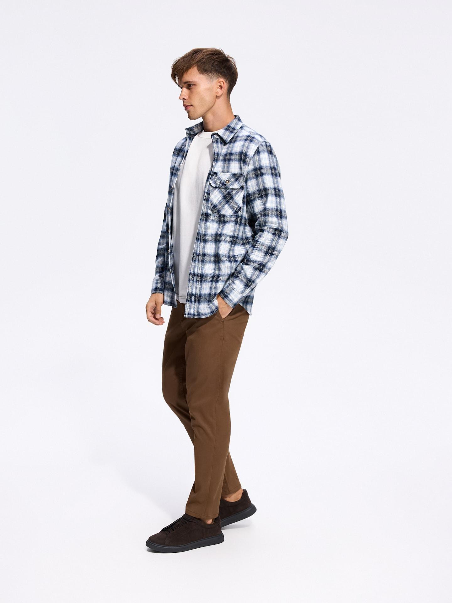 Brown Plain Chino Slim Trousers, Brown, large image number 0