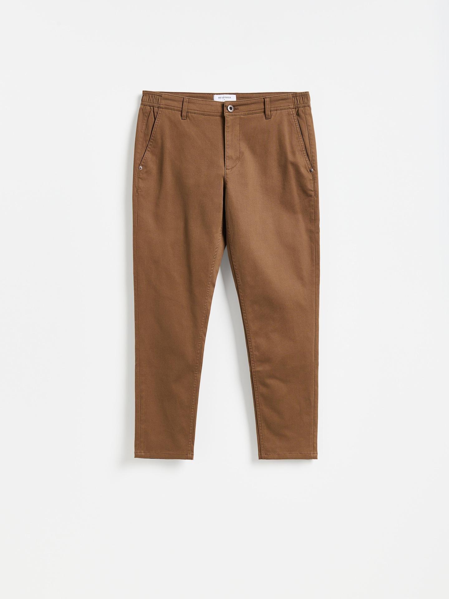 Brown Plain Chino Slim Trousers, Brown, large image number 3