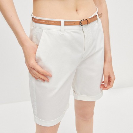 Reserved - Ivory Classic Bermuda Shorts With Belt, Women