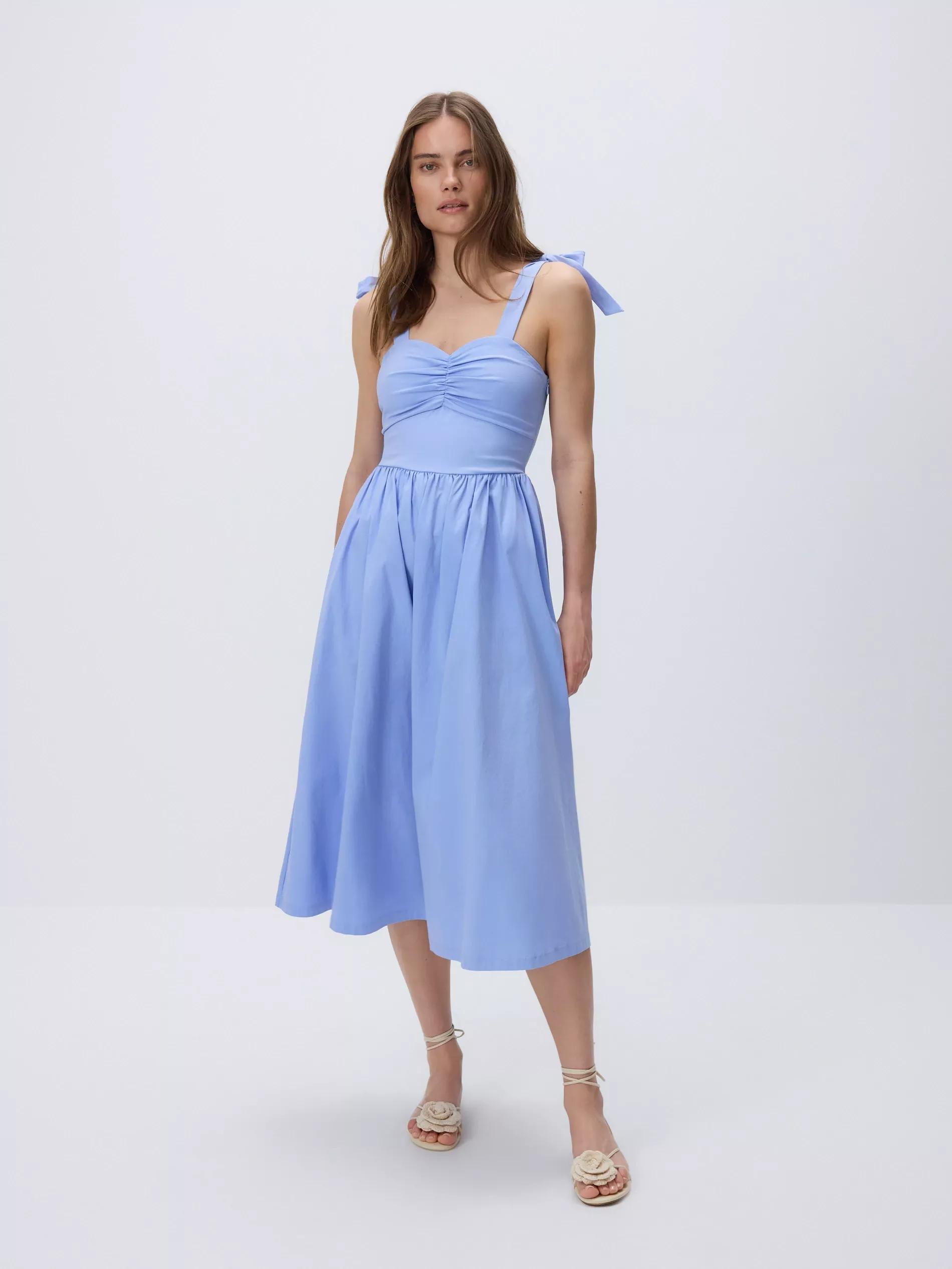 Blue Midi Dress With Tie, , large image number 2