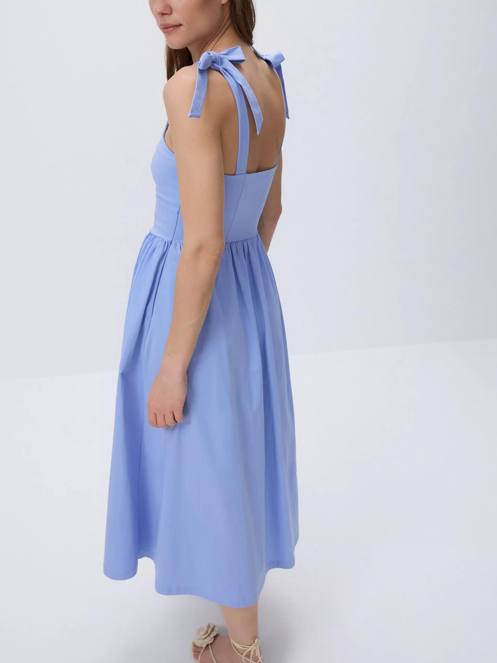 Blue Midi Dress With Tie, , large image number 5