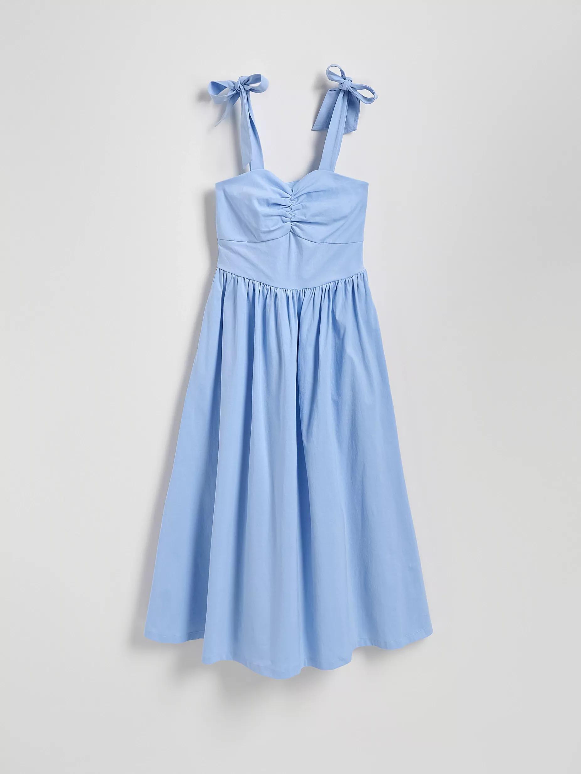 Blue Midi Dress With Tie, , large image number 6