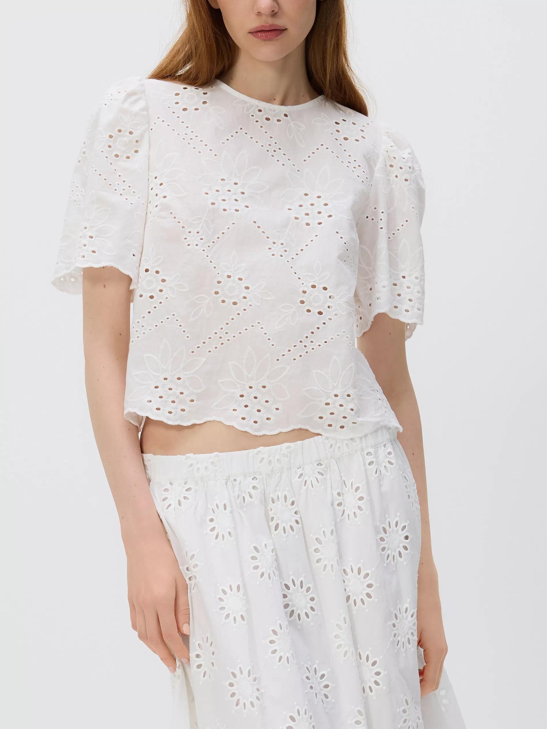 White Openwork Blouse With Puff Sleeves, , large image number 1