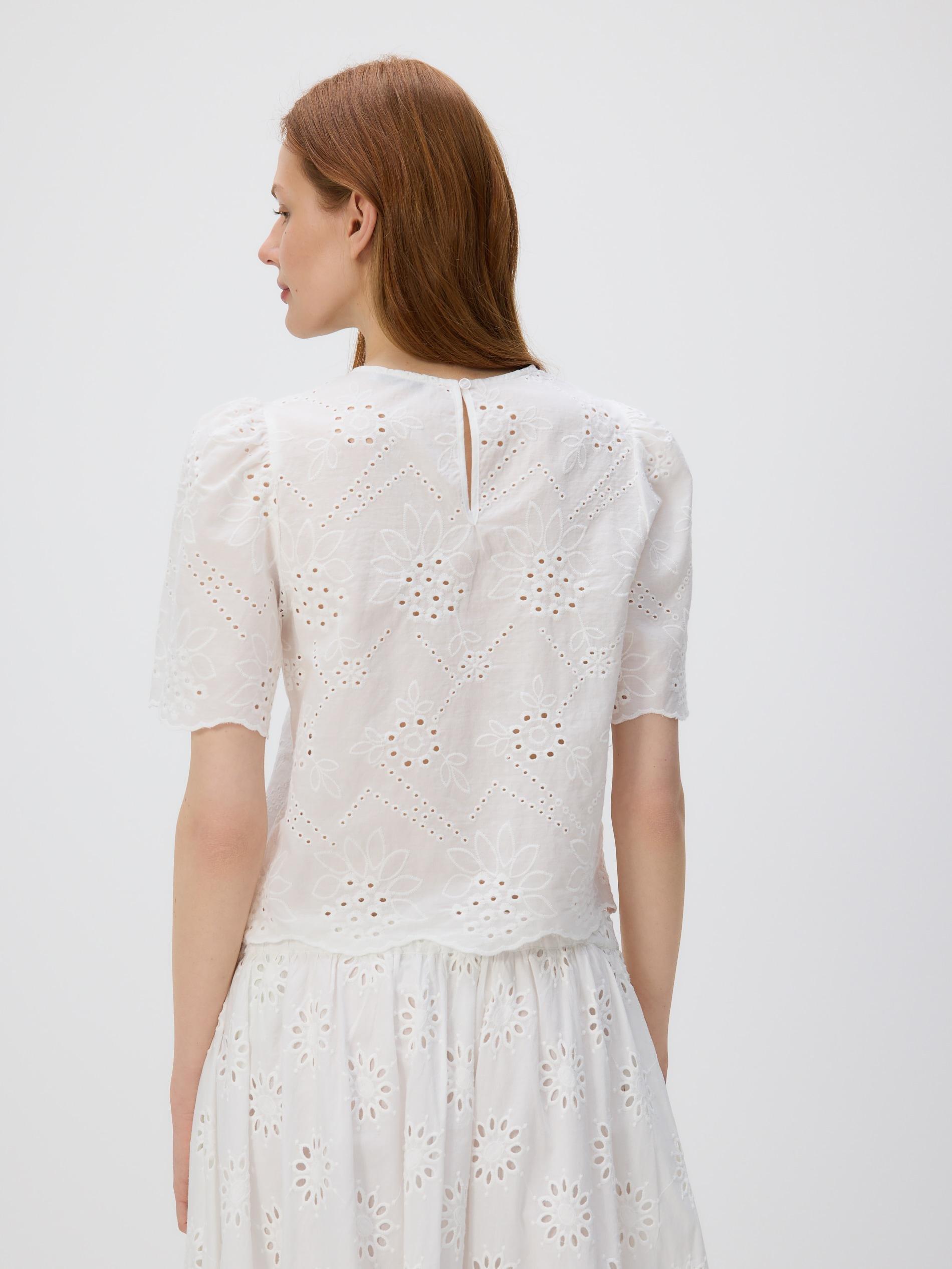 White Openwork Blouse With Puff Sleeves, , large image number 3
