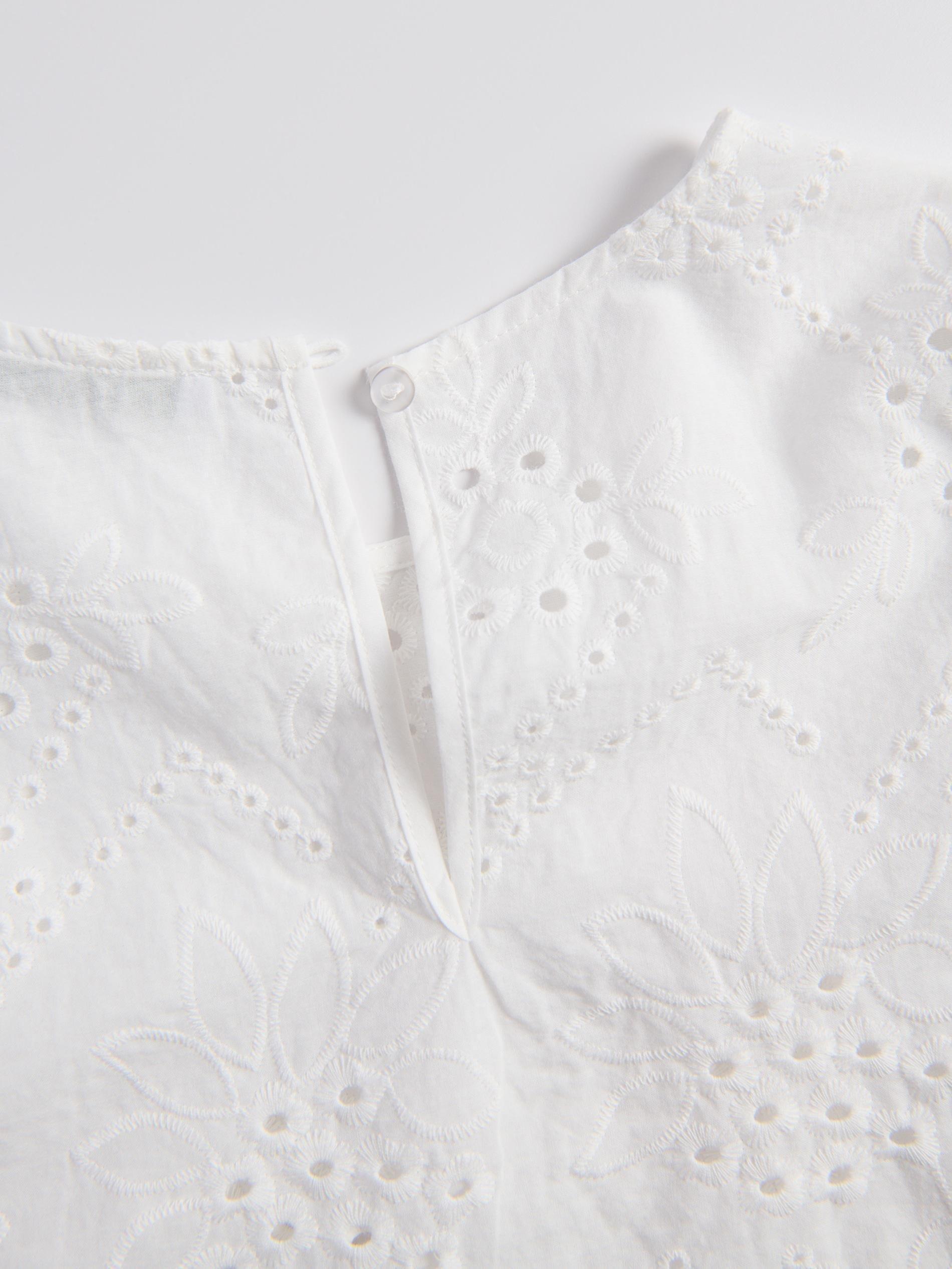White Openwork Blouse With Puff Sleeves, , large image number 5