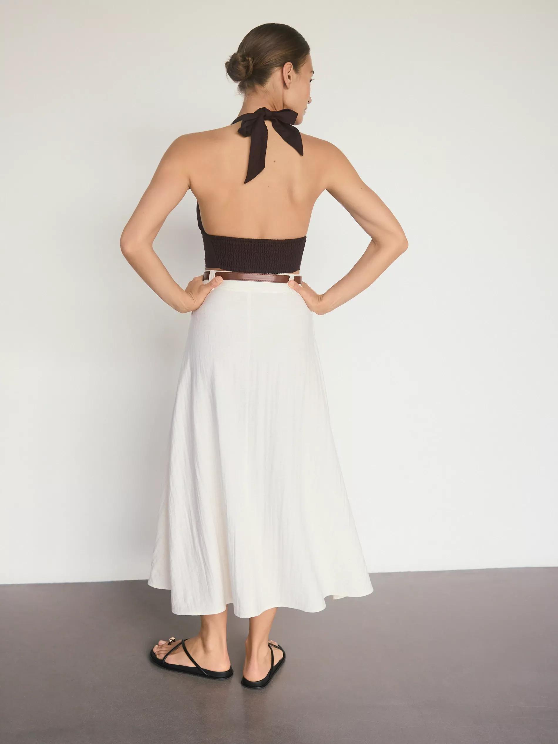Cream Linen Blend Midi Skirt, , large image number 2