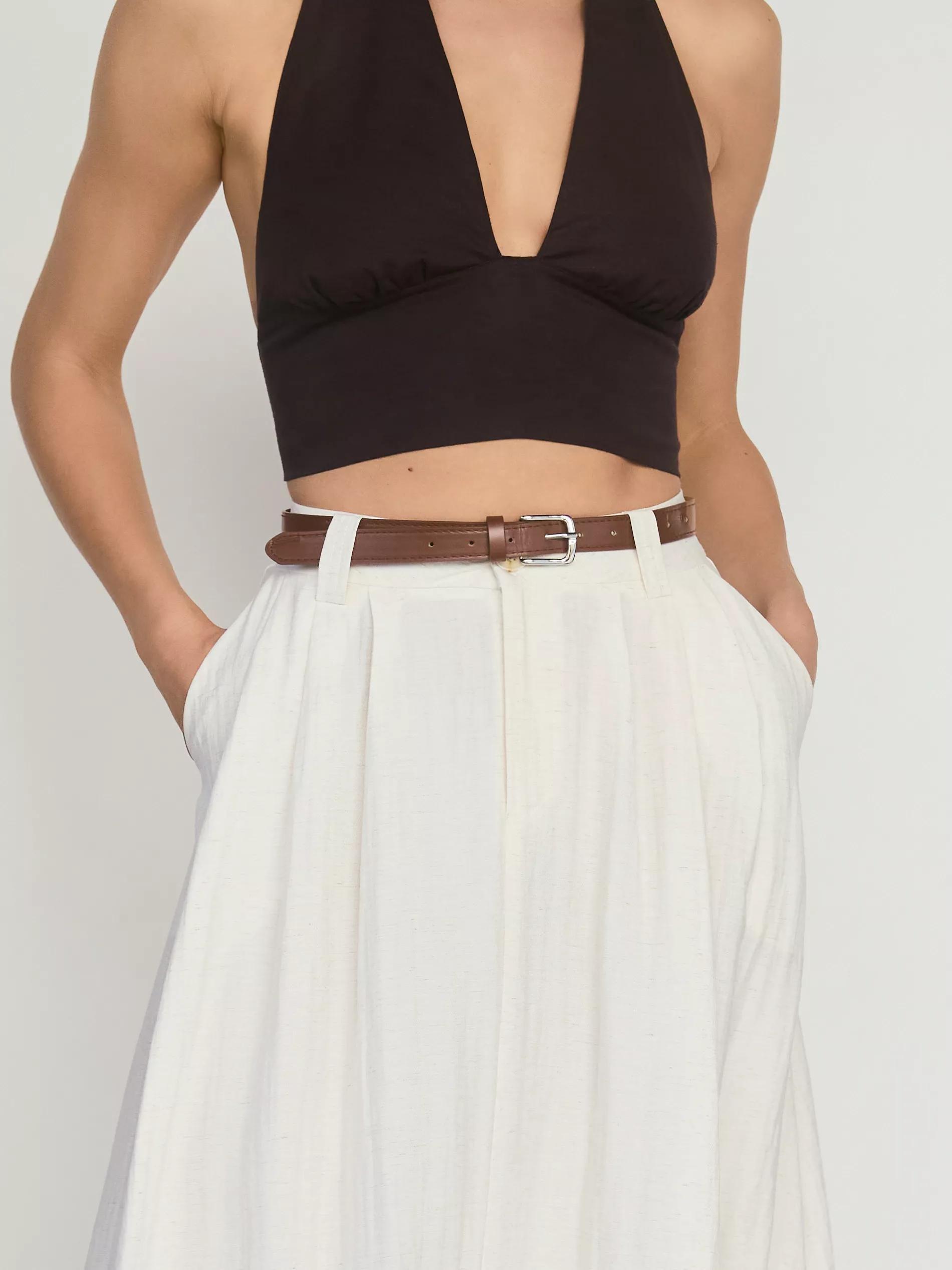Cream Linen Blend Midi Skirt, , large image number 3