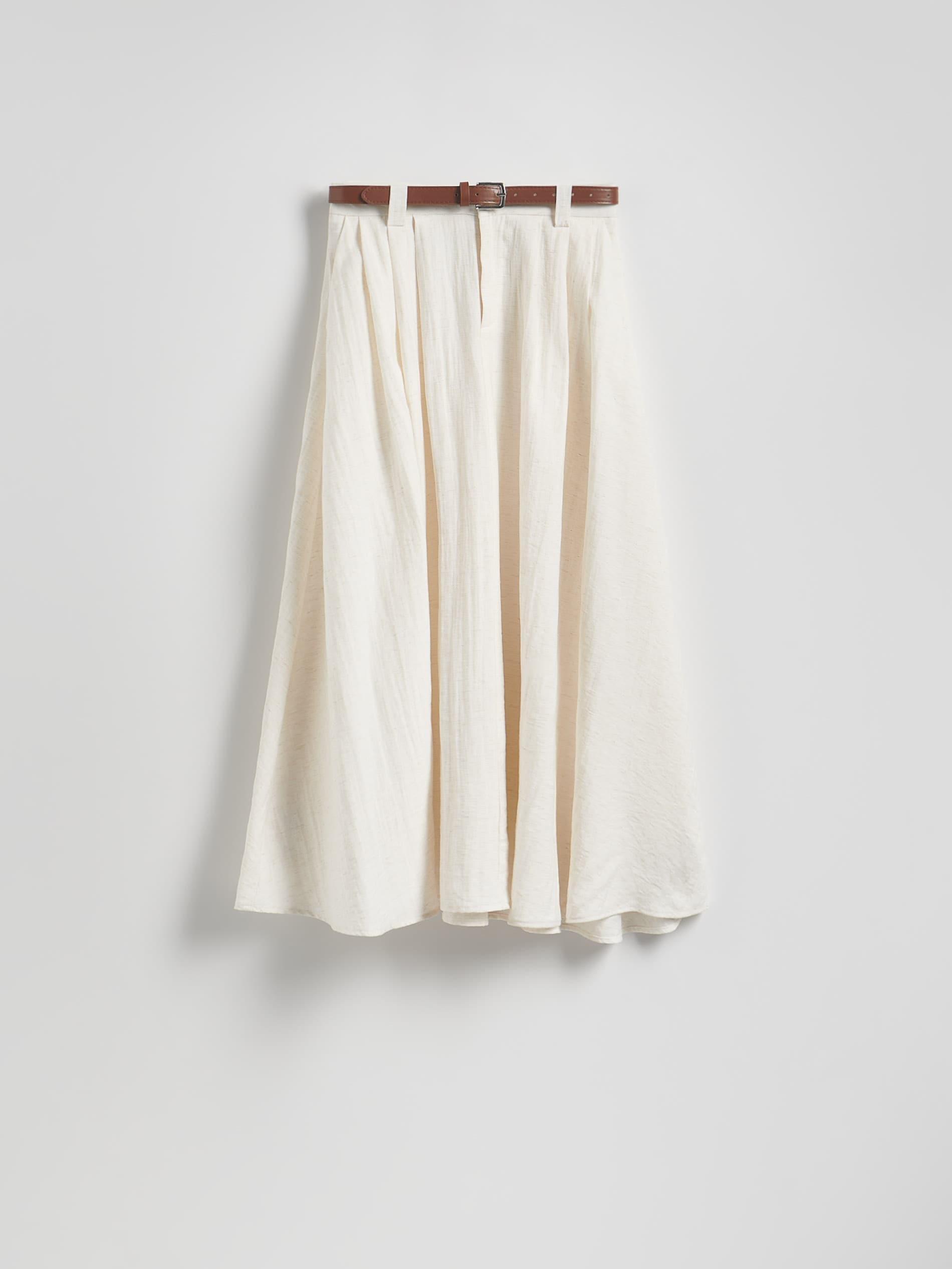 Cream Linen Blend Midi Skirt, , large image number 4