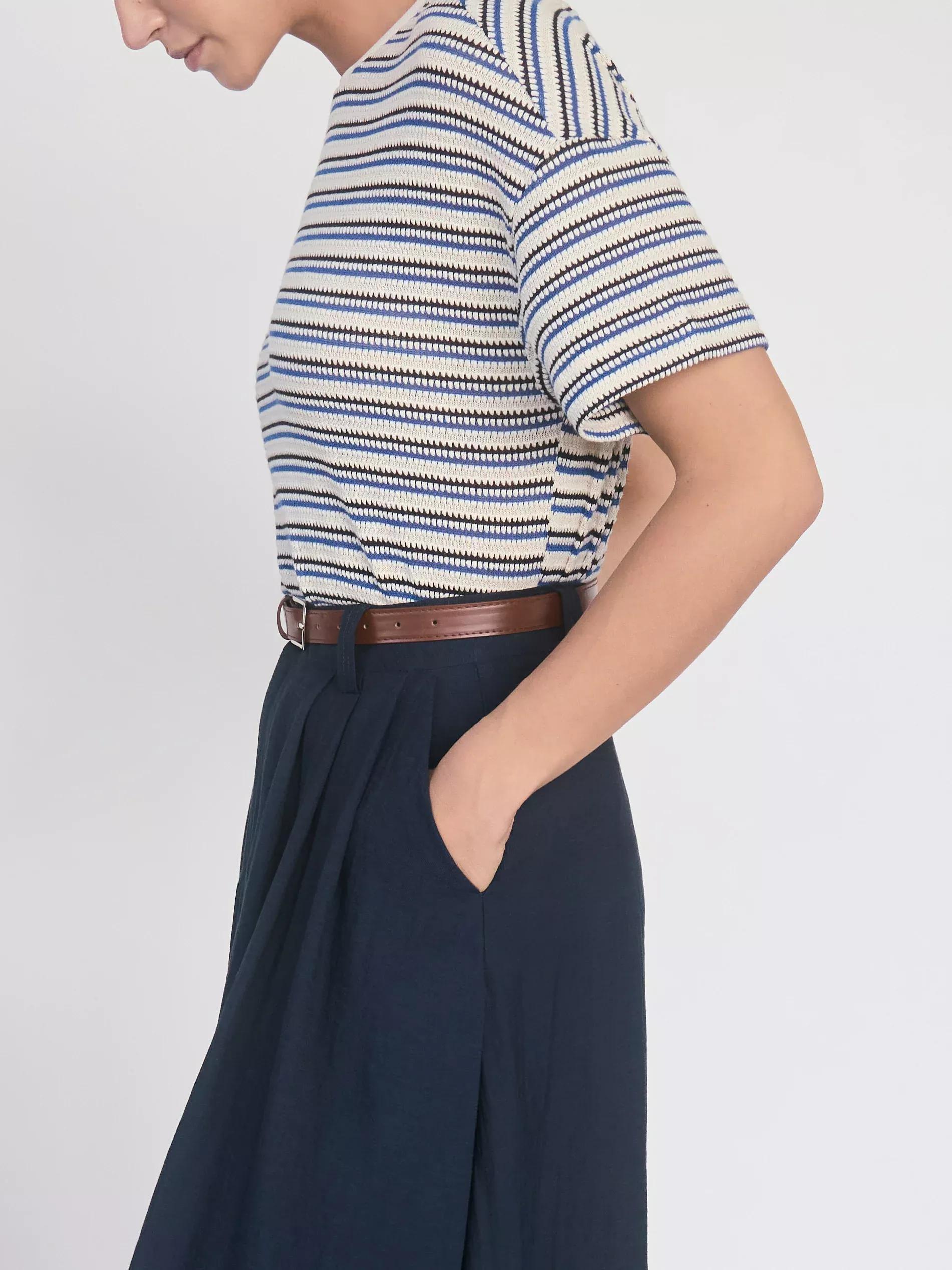 Navy Linen Blend Midi Skirt, , large image number 1