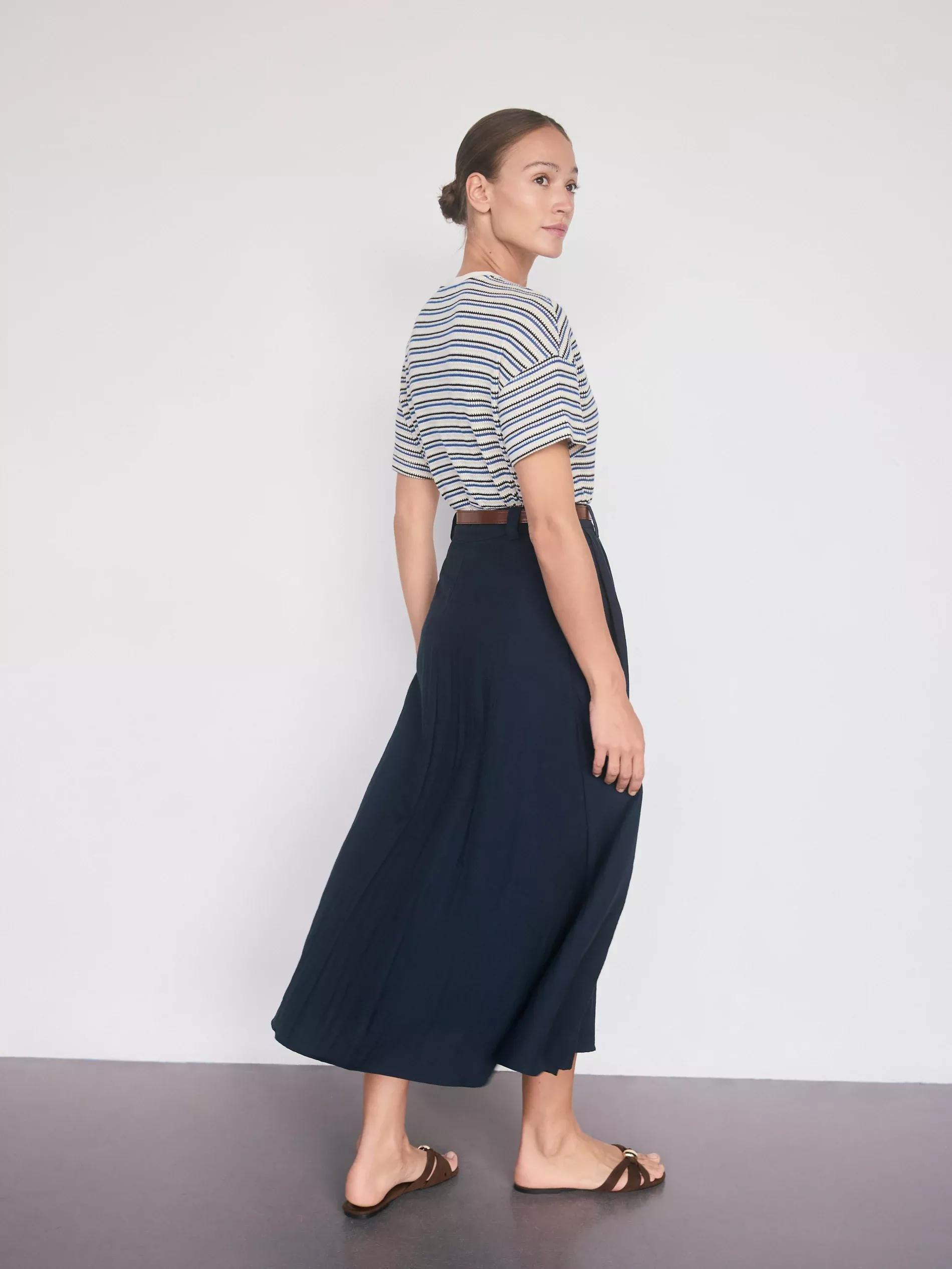 Navy Linen Blend Midi Skirt, , large image number 3
