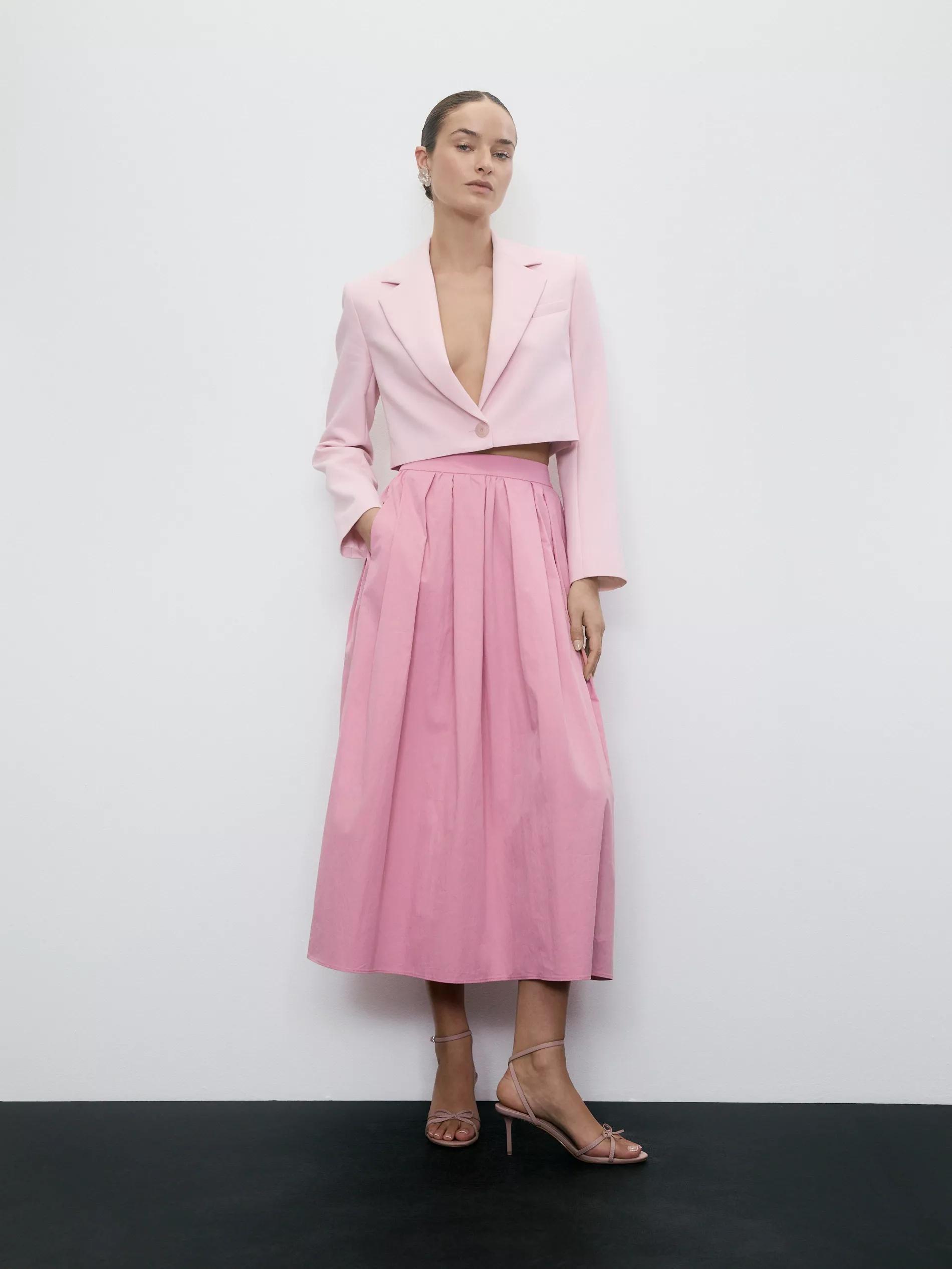 Pink Cotton Midi Skirt, Pink, large image number 0