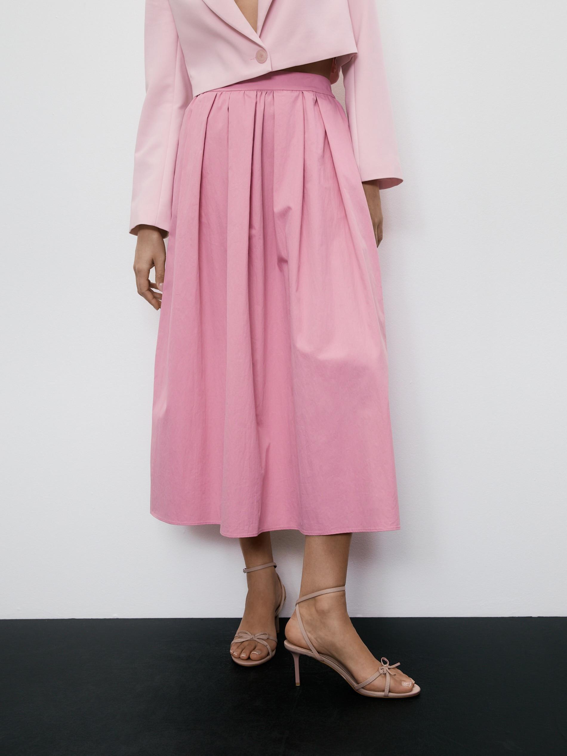 Pink Cotton Midi Skirt, Pink, large image number 2