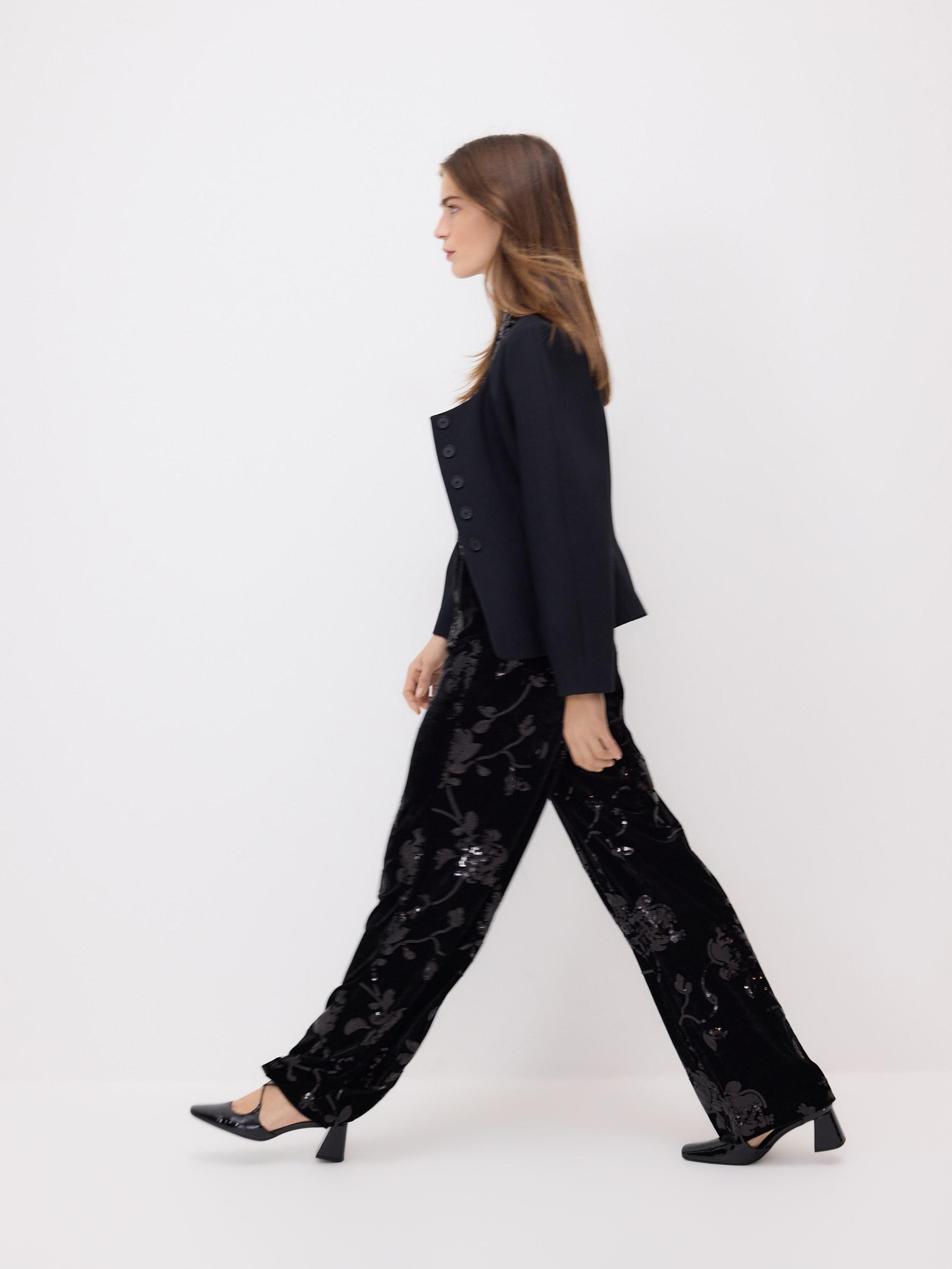 Black Sequin Trousers, Black, large image number 0