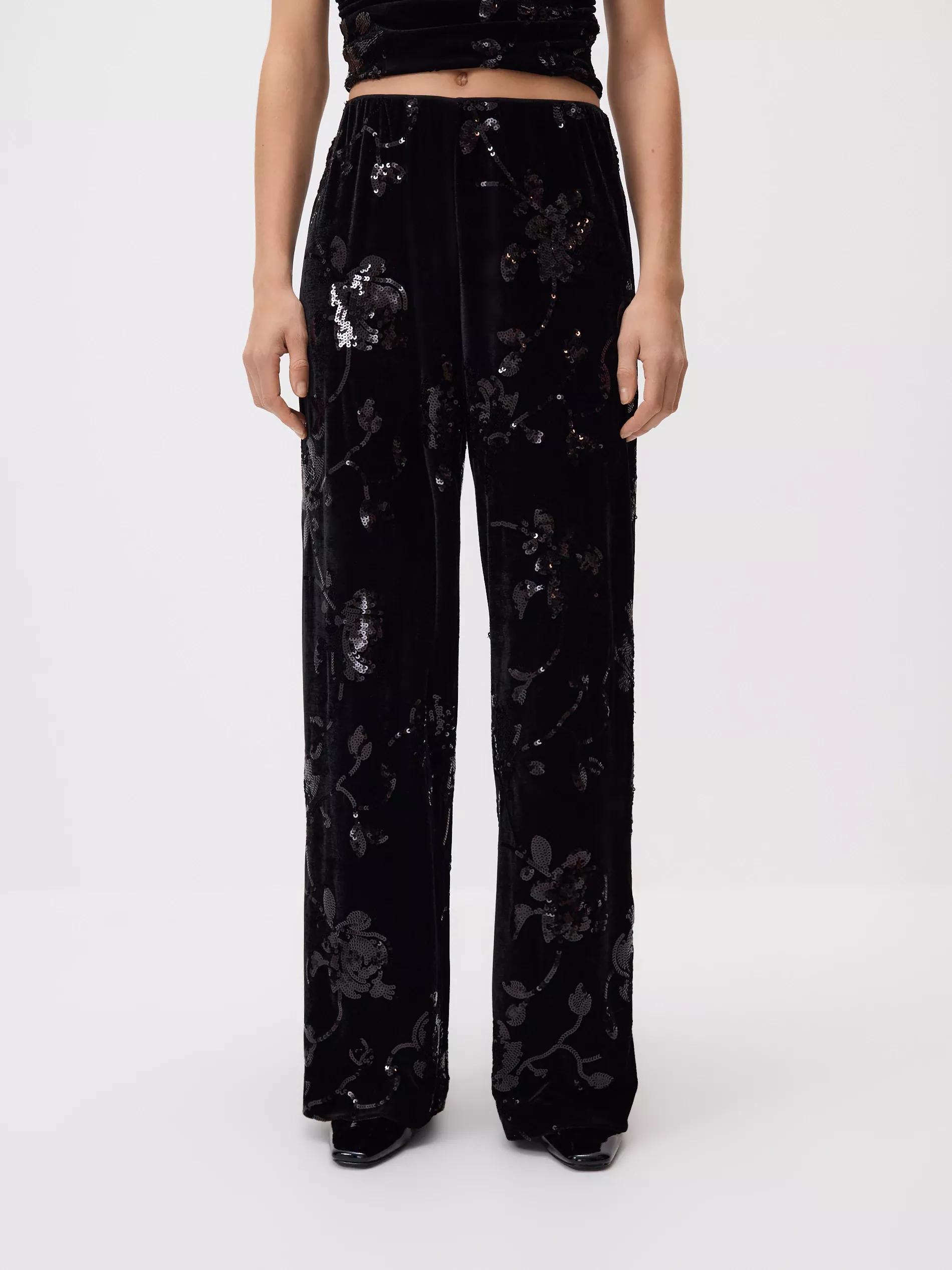 Black Sequin Trousers, Black, large image number 1