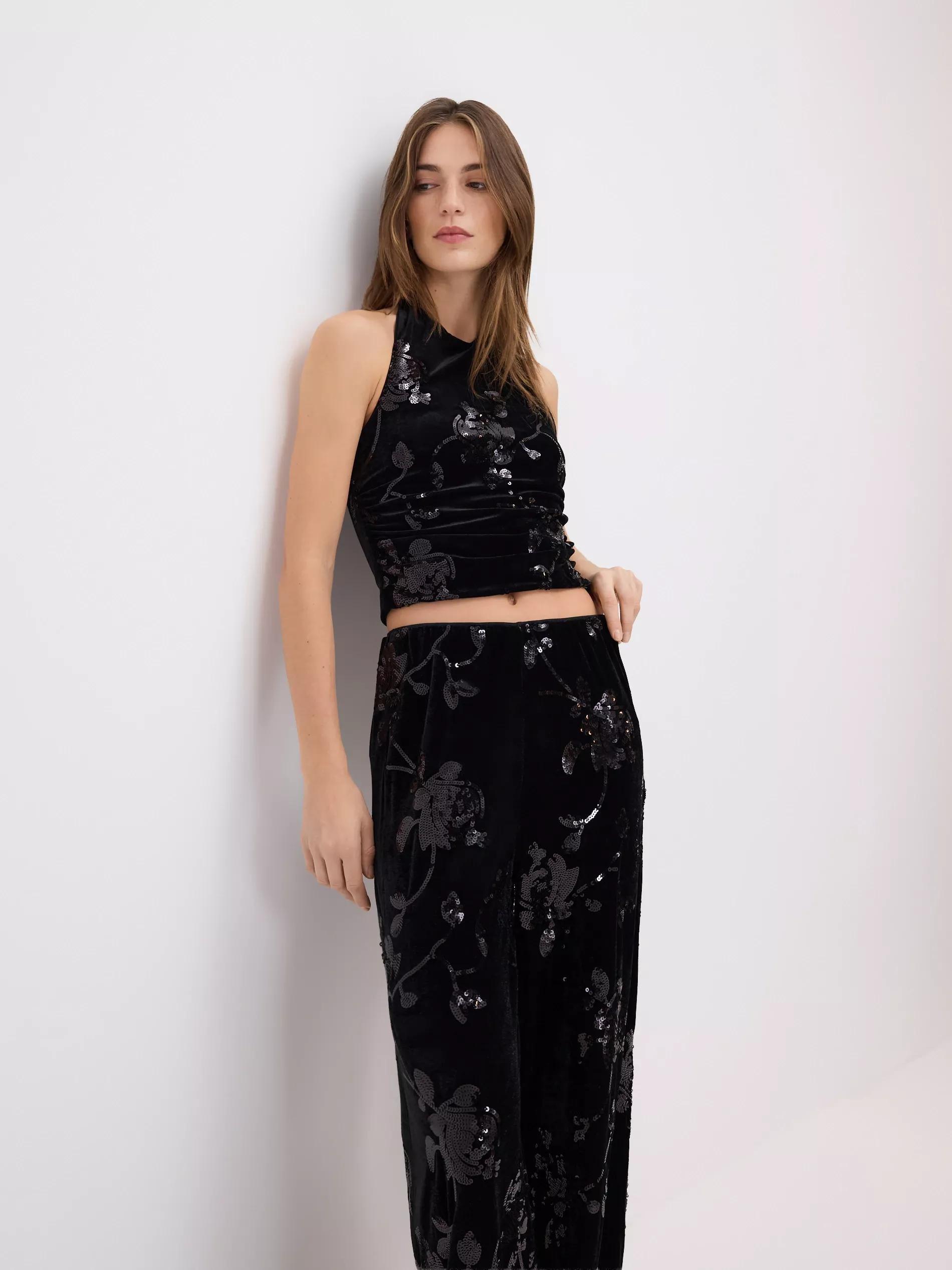 Black Sequin Trousers, Black, large image number 2