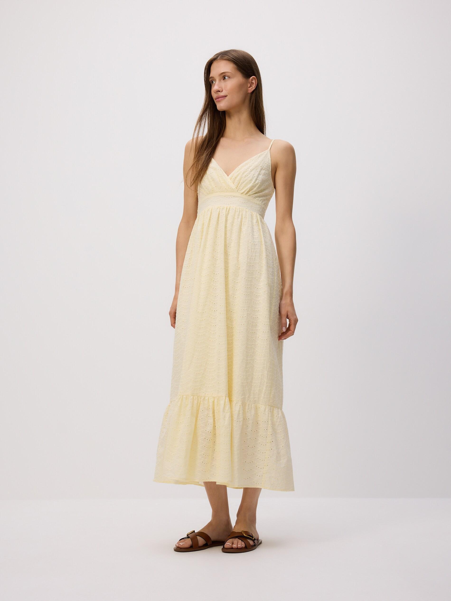 Yellow Openwork Midi Dress, Yellow, large image number 0