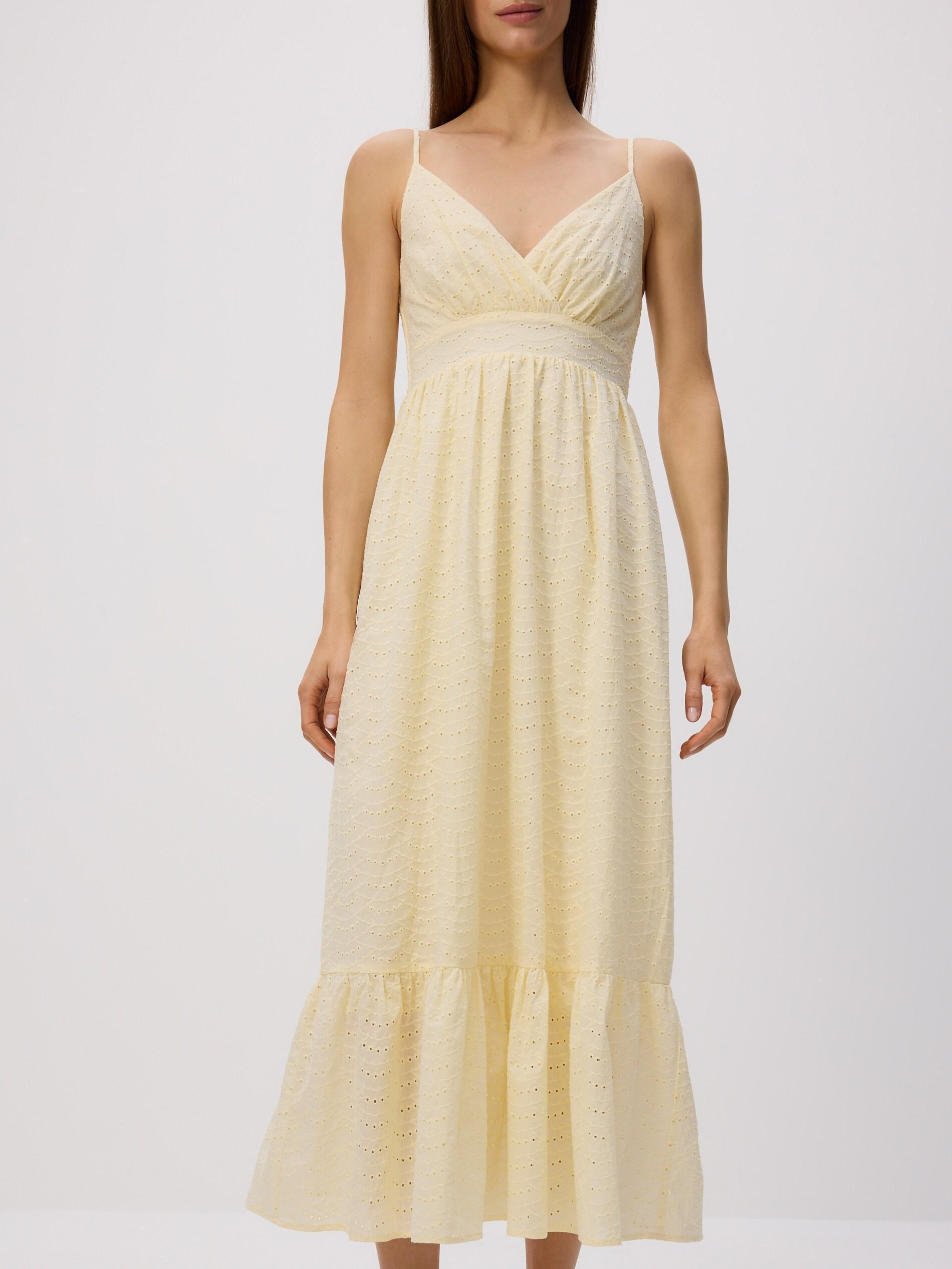 Yellow Openwork Midi Dress, Yellow, large image number 1