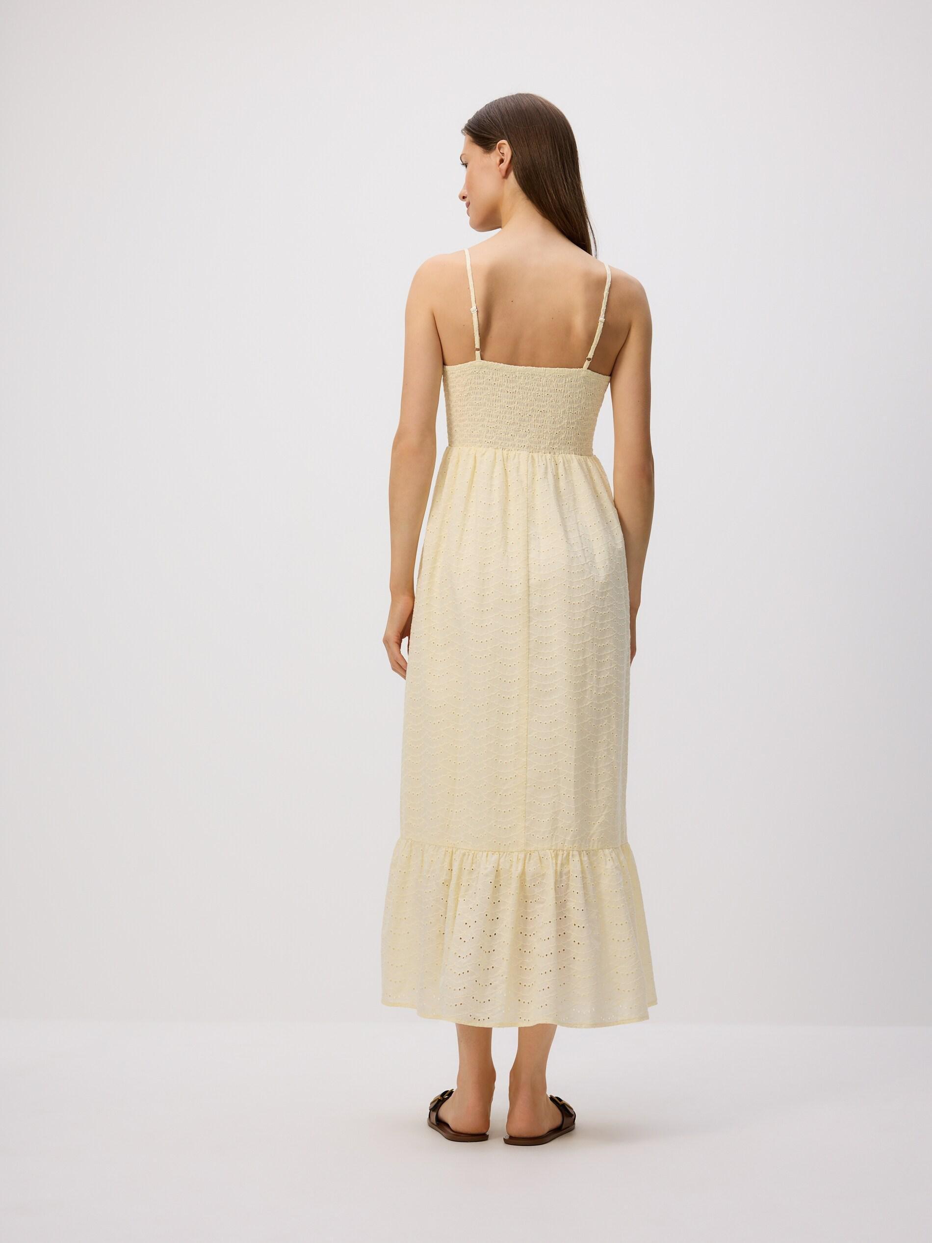 Yellow Openwork Midi Dress, Yellow, large image number 3