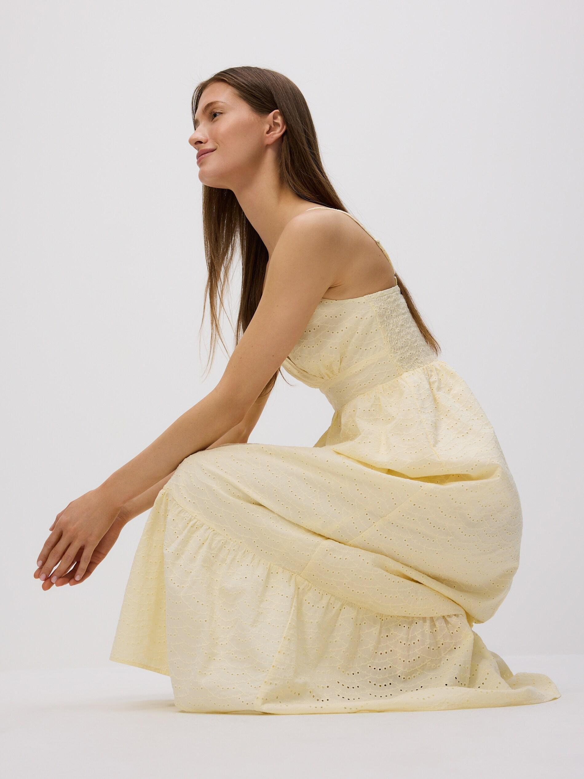 Yellow Openwork Midi Dress, Yellow, large image number 4