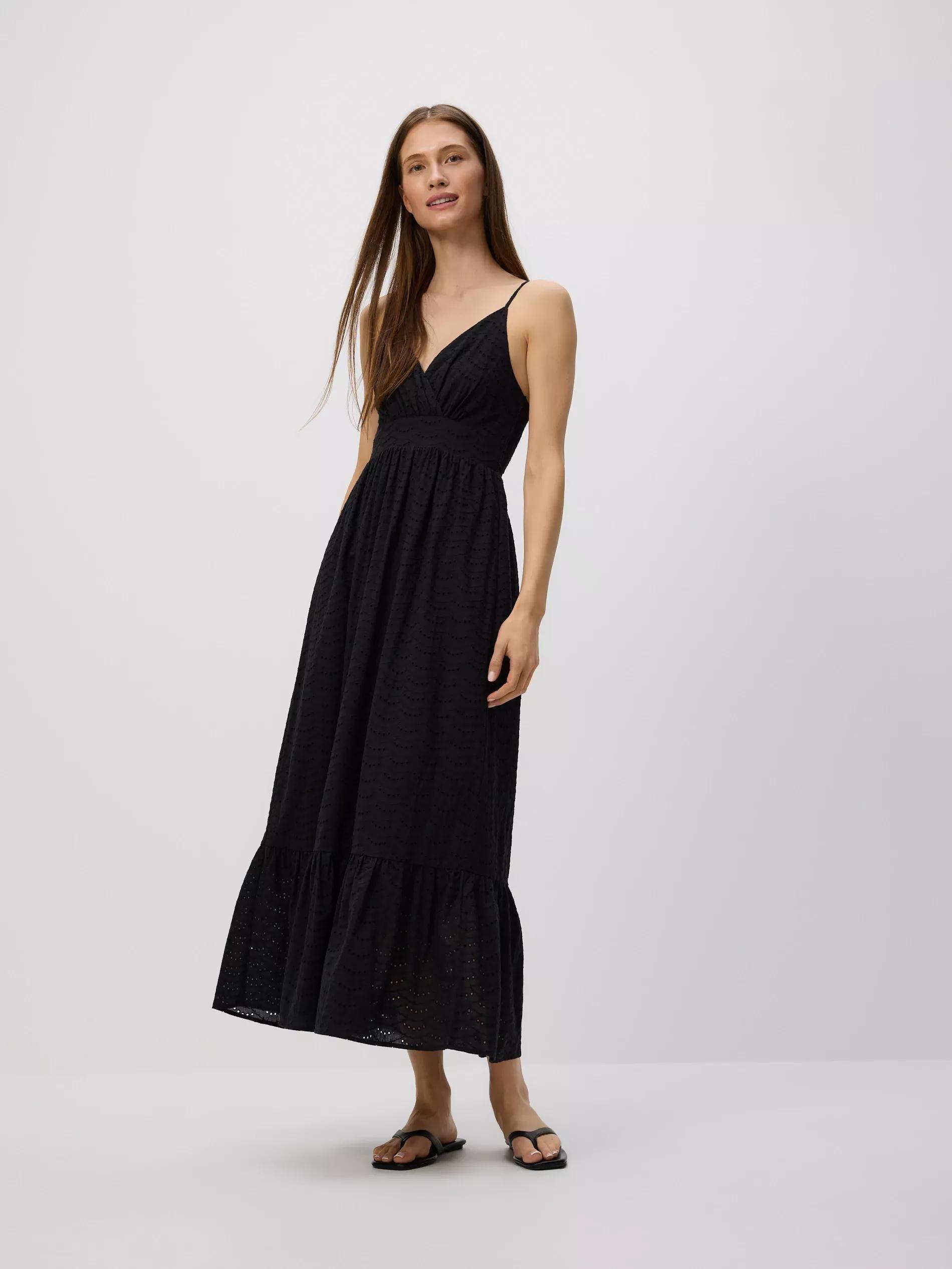 Black Openwork Midi Dress, , large image number 0