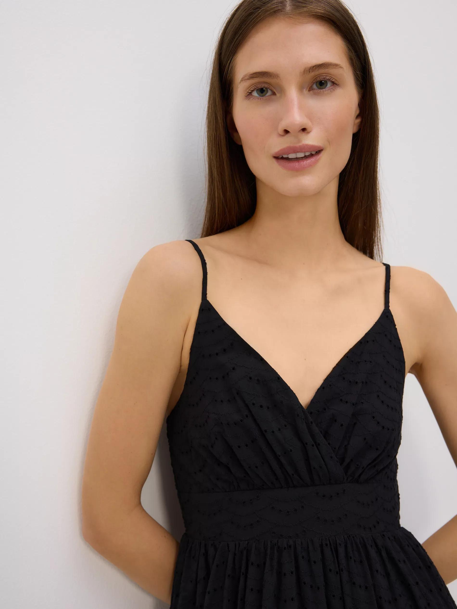 Black Openwork Midi Dress, , large image number 1