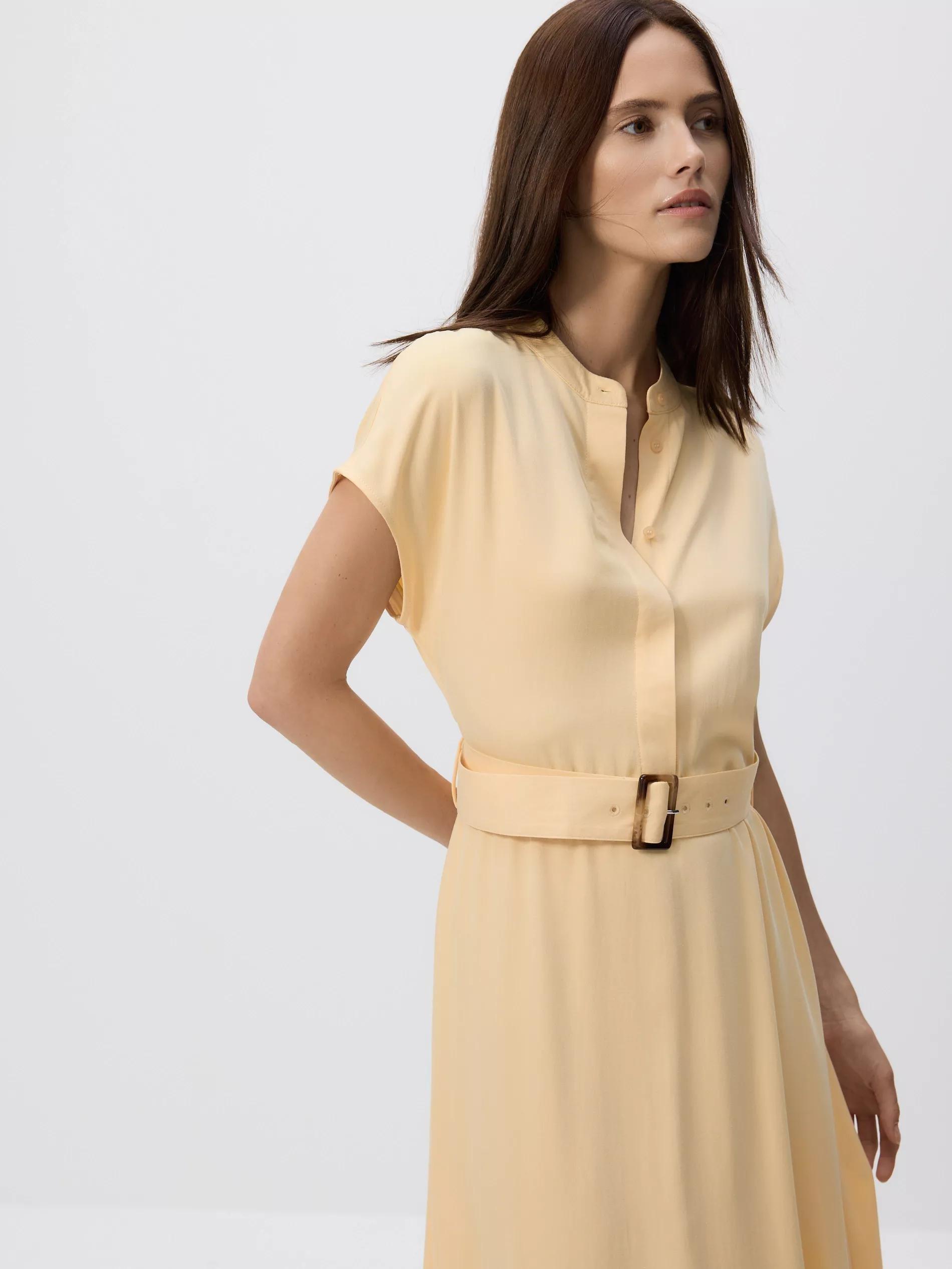 Yellow Midi Dress With Belt, Yellow, medium