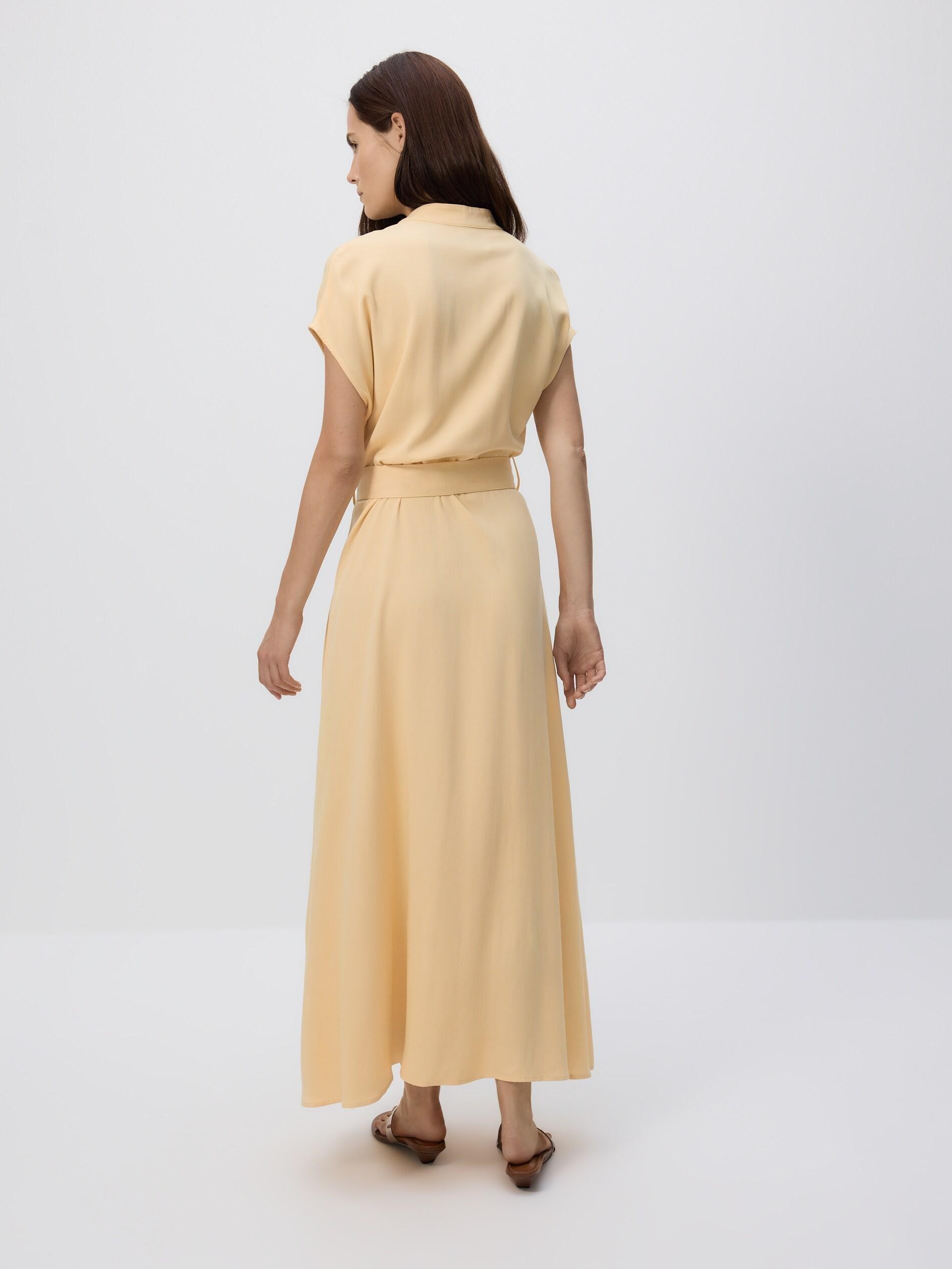 Yellow Midi Dress With Belt, Yellow, medium