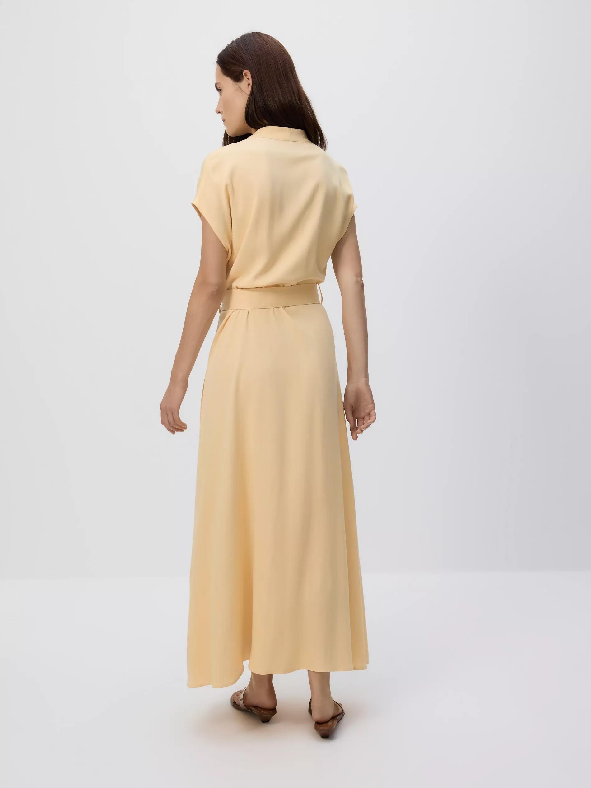 Yellow Midi Dress With Belt, Yellow, medium