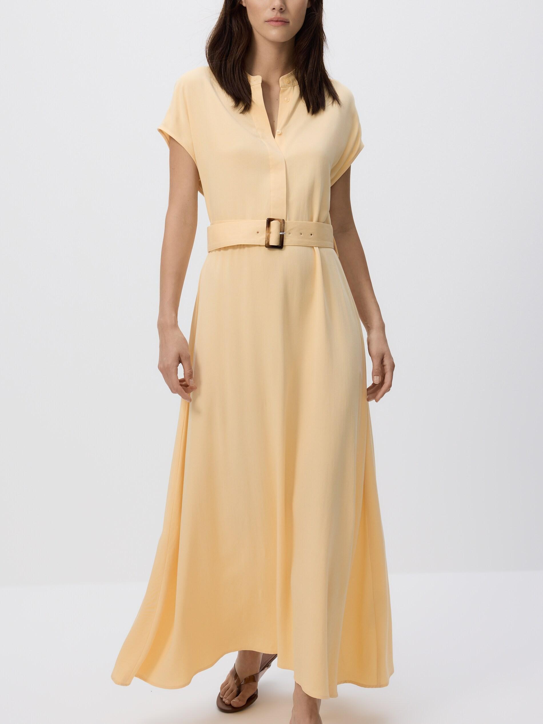 Yellow Midi Dress With Belt, Yellow, medium