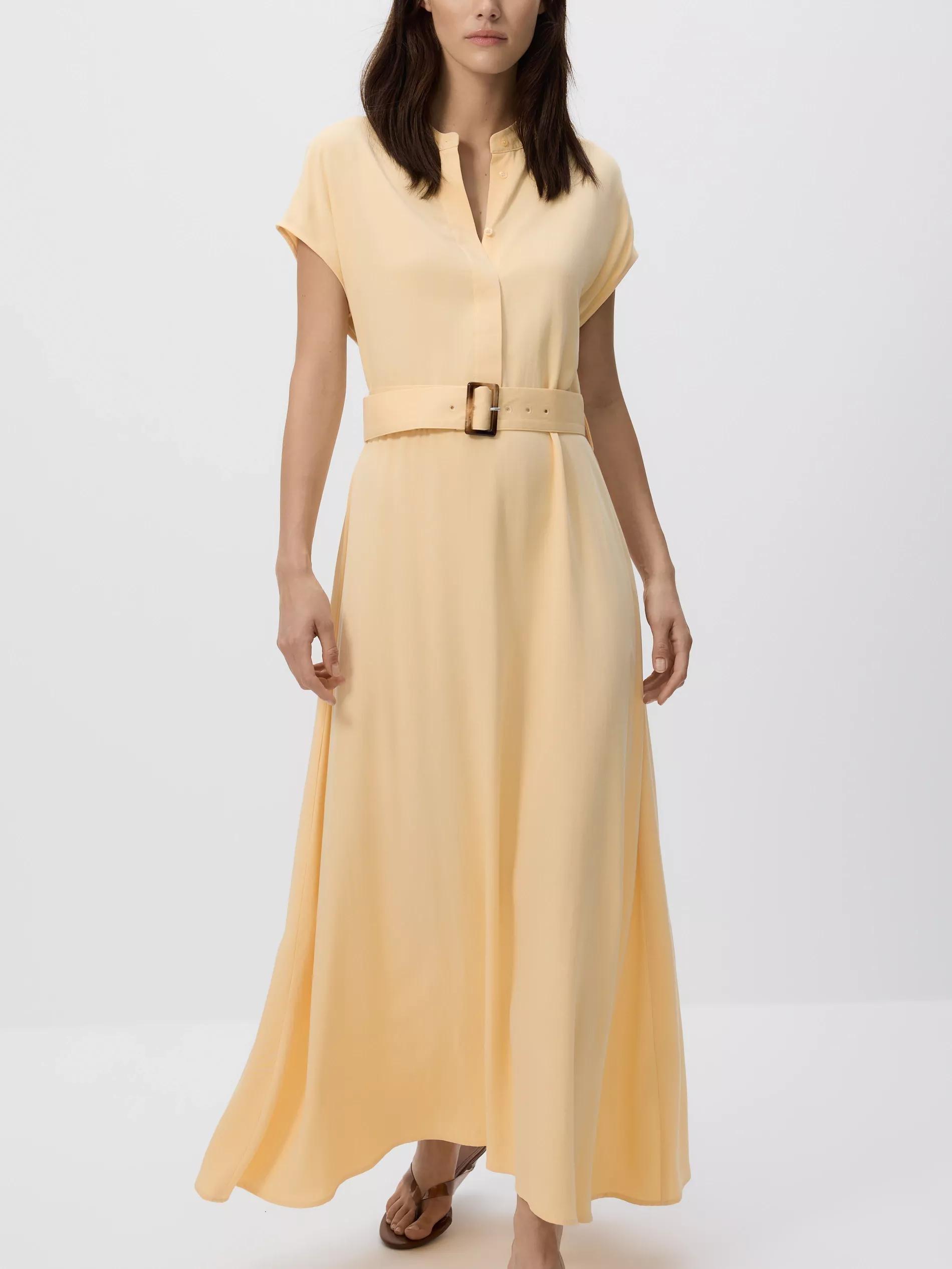 Yellow Midi Dress With Belt, Yellow, large image number 3