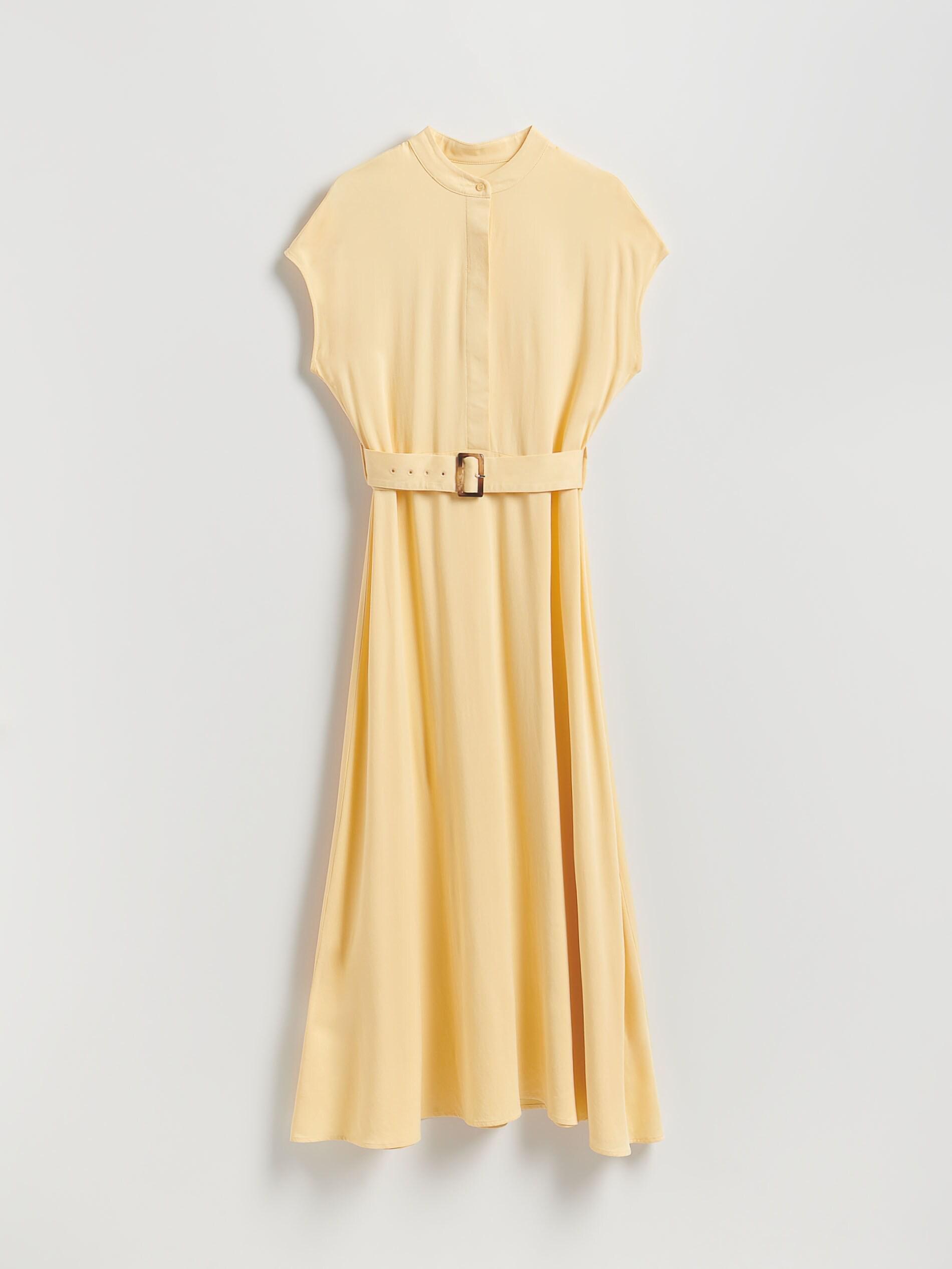 Yellow Midi Dress With Belt, Yellow, medium
