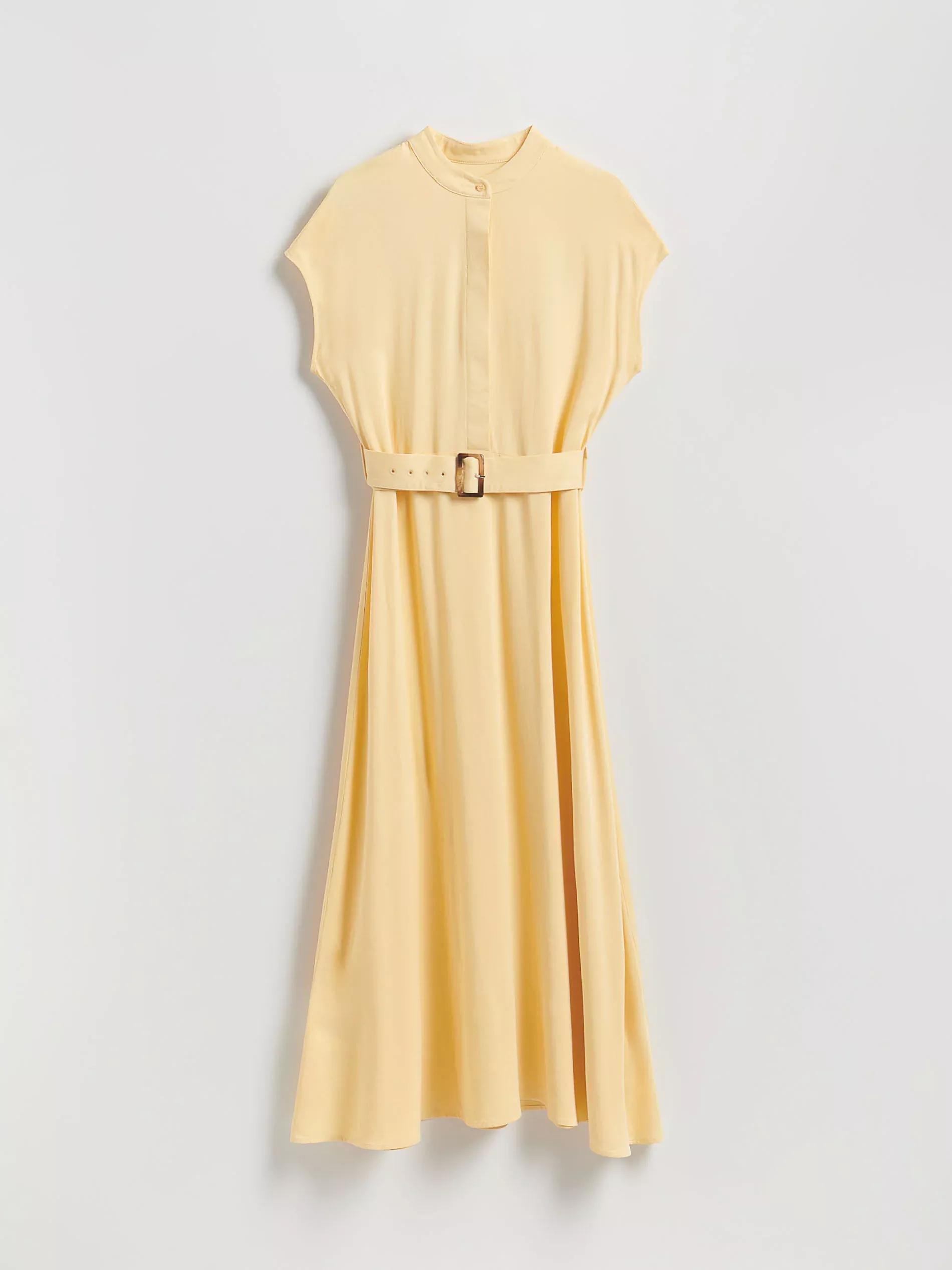 Yellow Midi Dress With Belt, Yellow, large image number 4