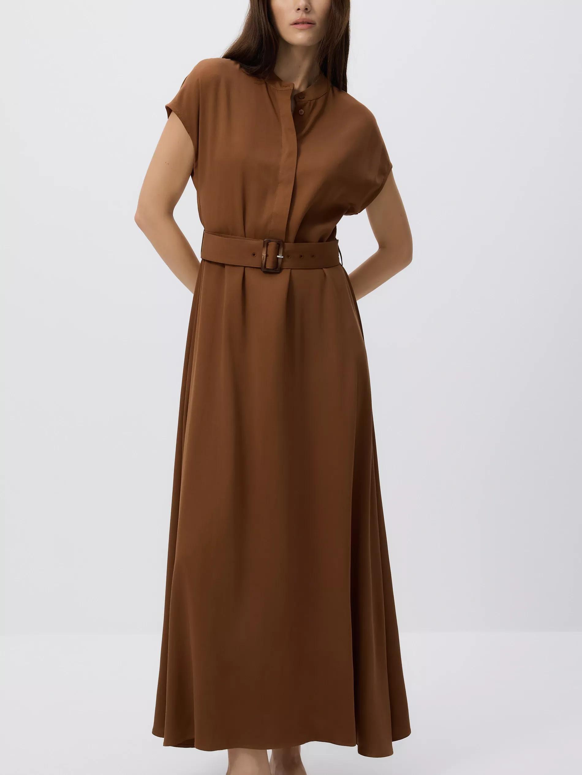 Brown Midi Dress With Belt, , large image number 0
