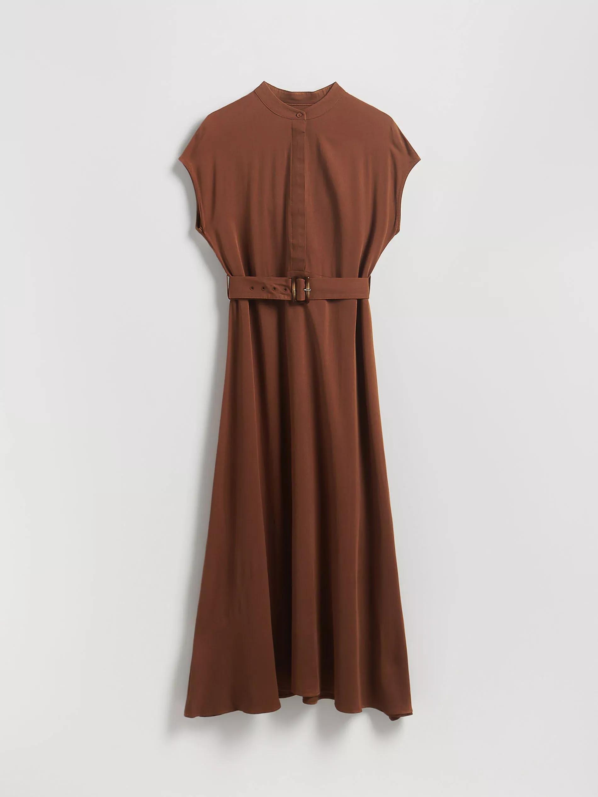 Brown Midi Dress With Belt, , large image number 4