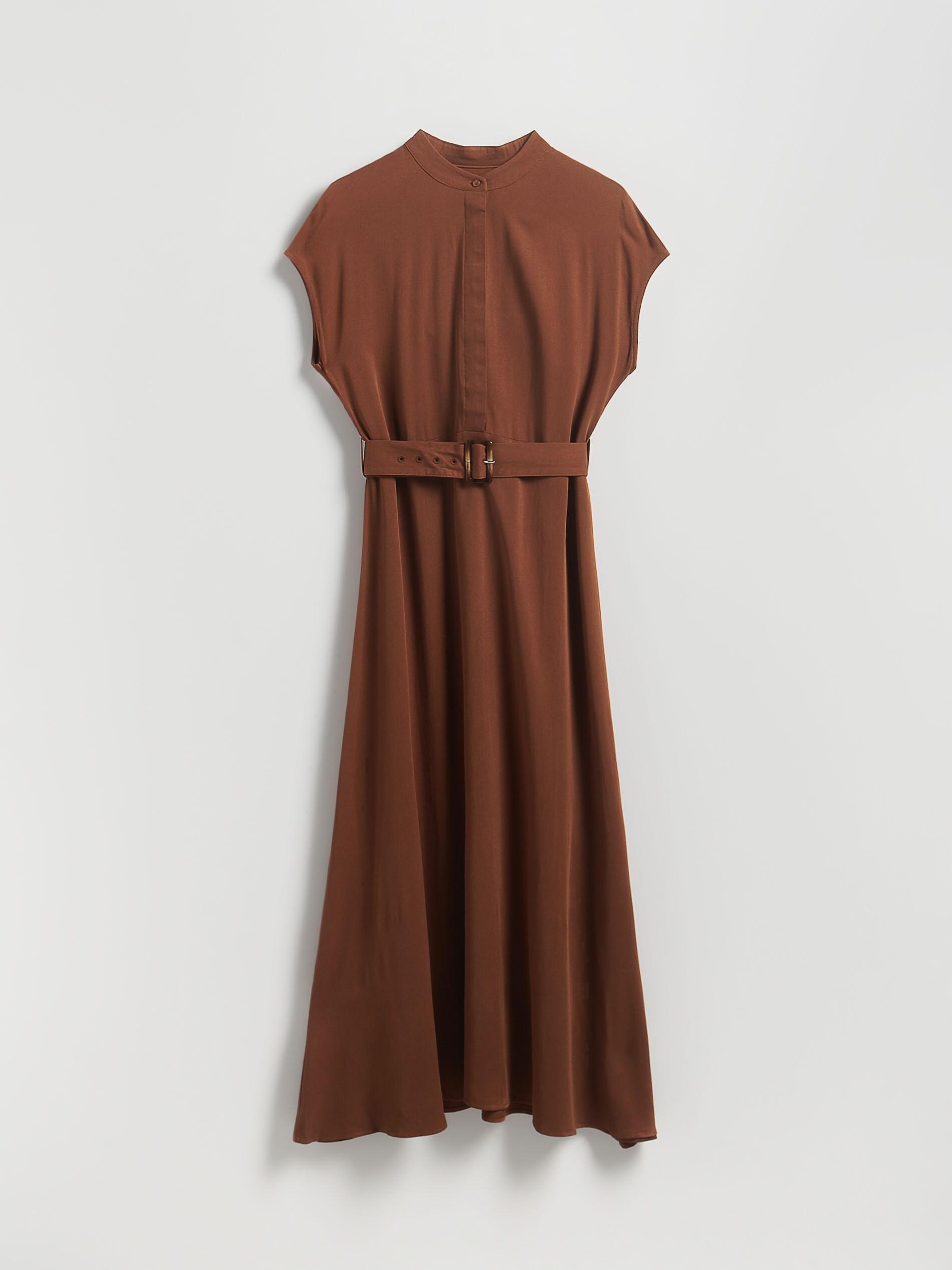 Brown Midi Dress With Belt, Brown, large image number 4