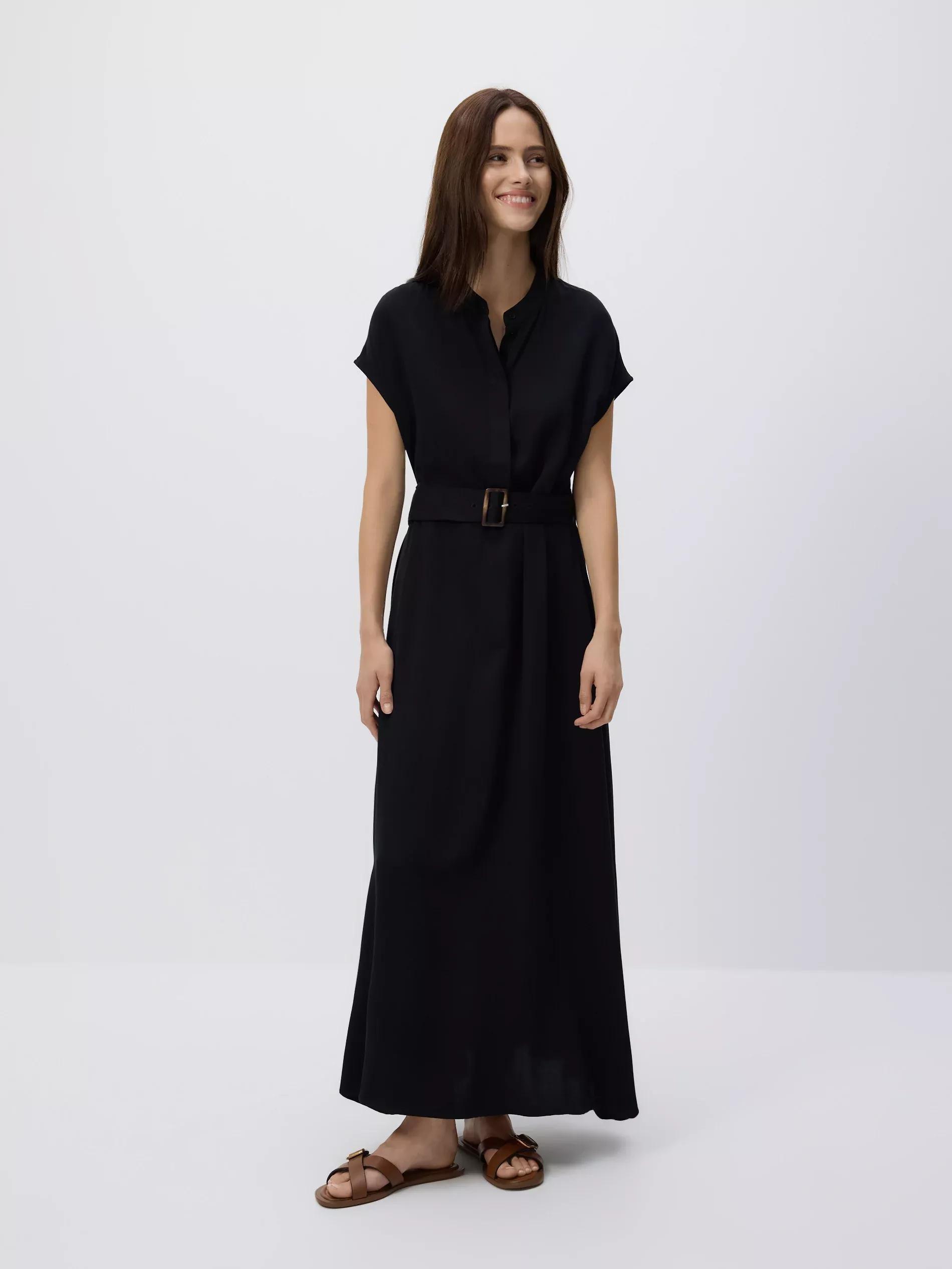 Black Midi Dress With Belt, , large image number 0