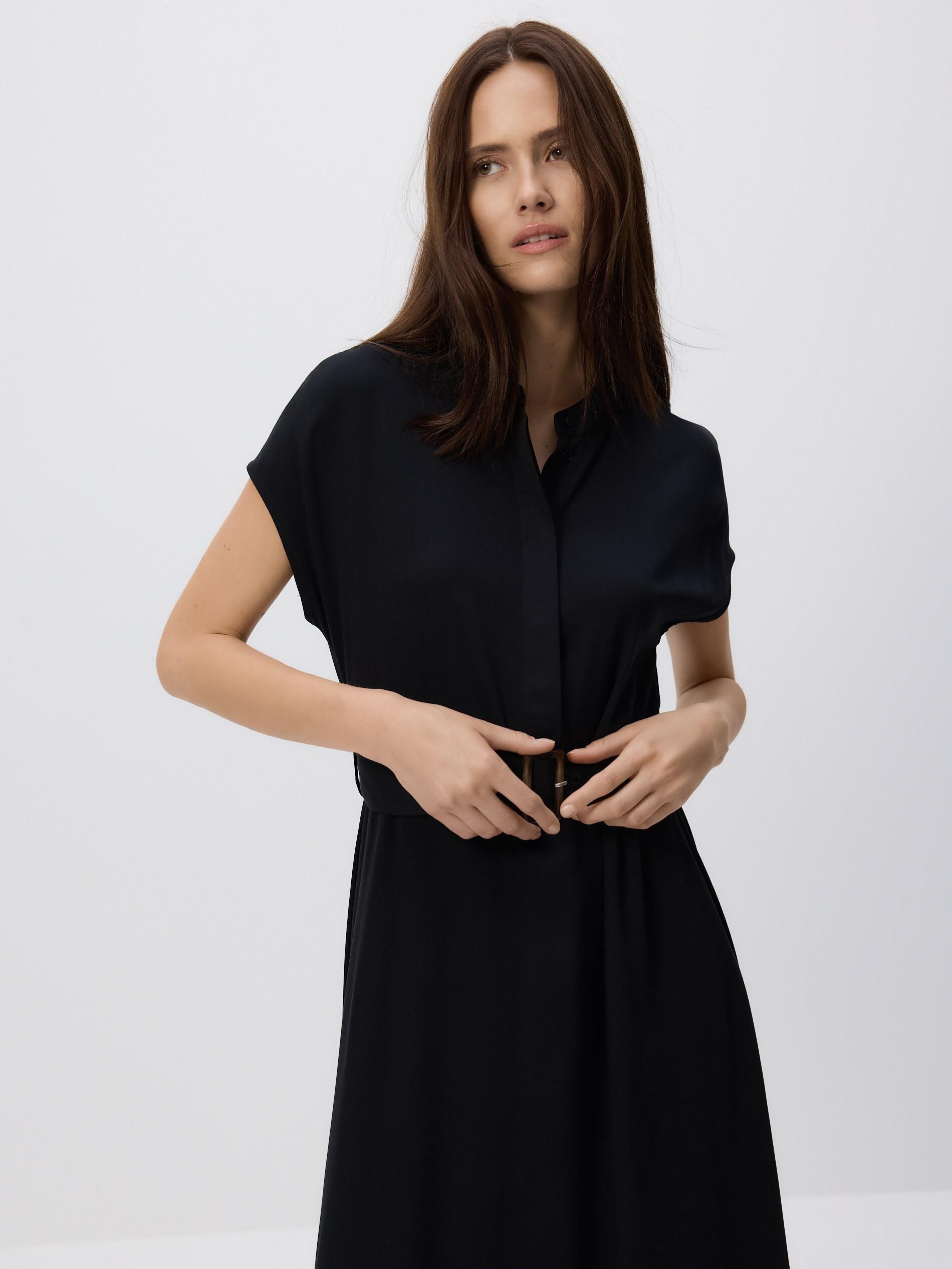 BLACK Midi dress with belt, Black, medium
